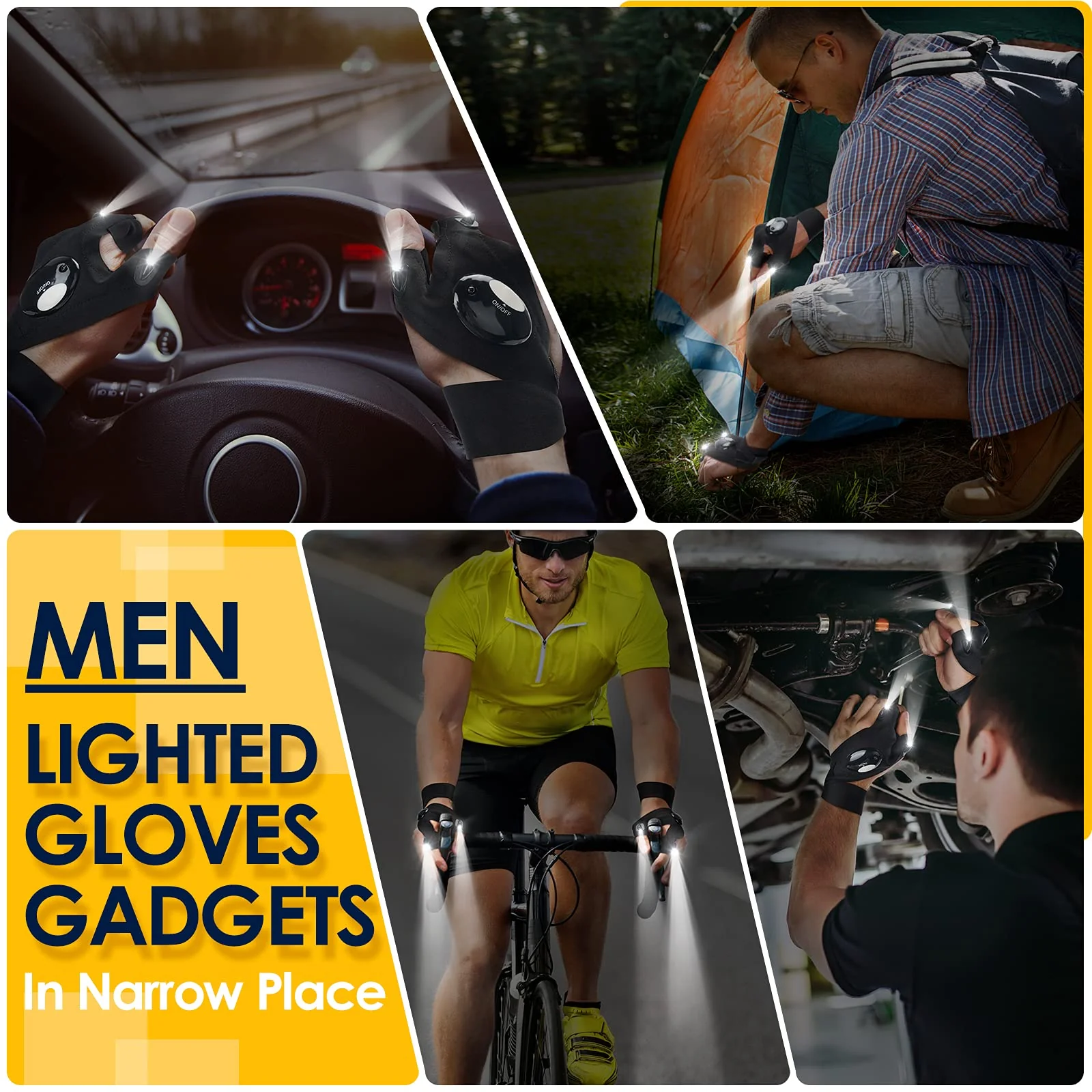PARIGO LED Flashlight Gloves, Novelty Stocking Stuffers for Men, Christmas Gifts for Teens Boys Dad Husband Grandpa Him Men Who Have Everything, Cool Gadgets Tools for Car Repairing, Fishing, Camping - Image 4
