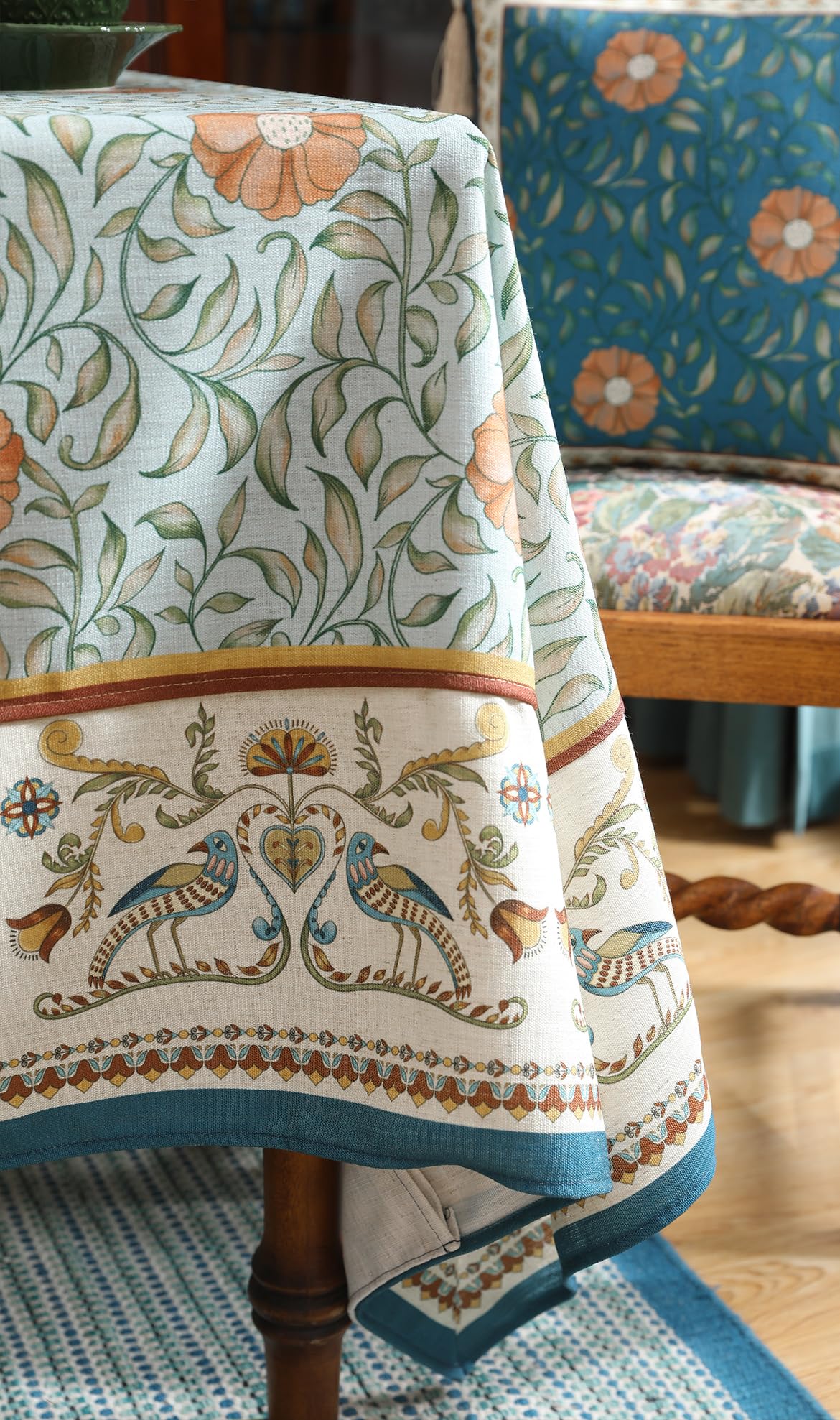 patdrea Designer French Linen Tablecloth Rectangle for Tables,Italian Floral Tablecloth,Provencal Country Tablecloths,FlowerBlue Pattern Table Cover for Kitchen Dining,Christmas,55"x79" - Image 5