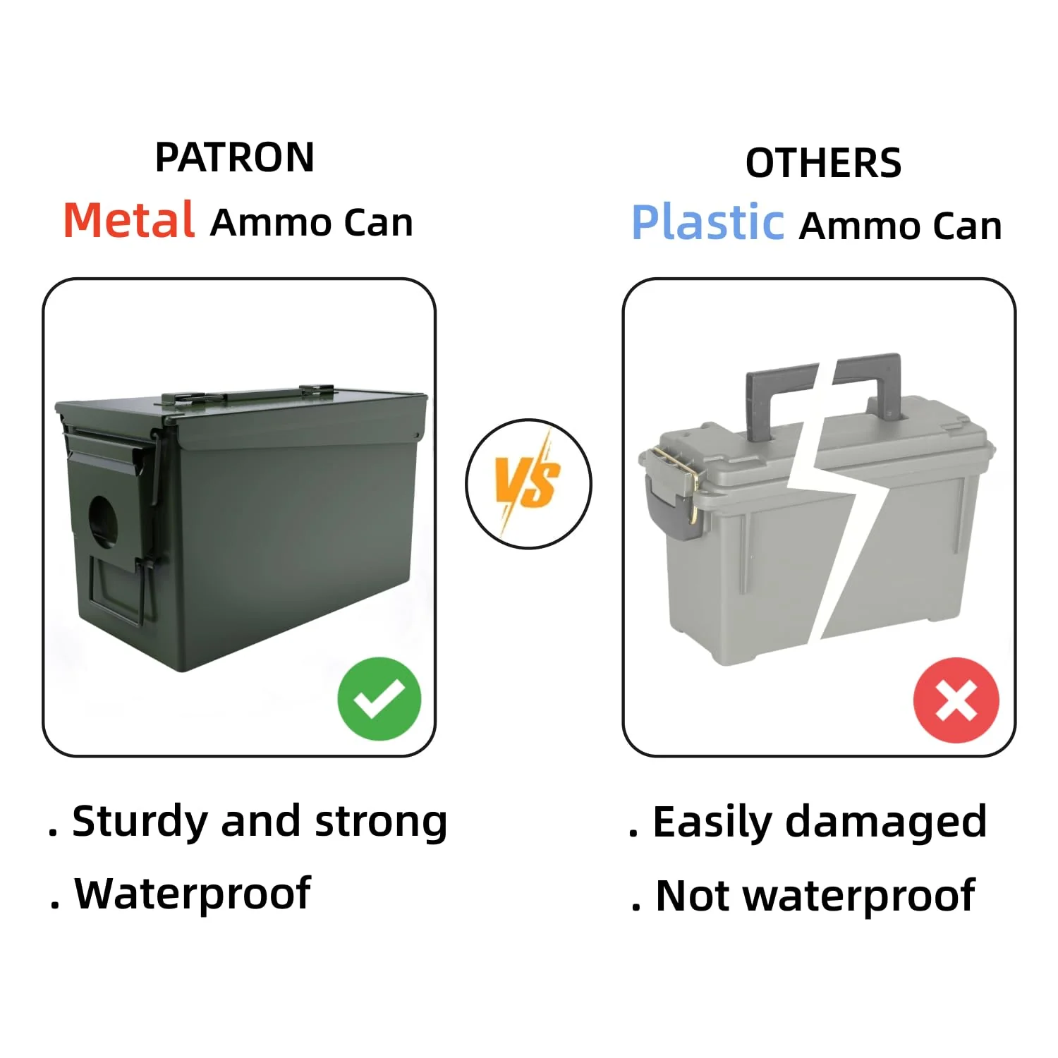 PATRON 50 Cal Ammo Can Metal 9mm Ammo Box Storage Crate Case for Shotgun Bullet Rifle Nerf Ammunition Waterproof Case-Gard Organizer Christmas Gifts for Men,Gift Boxes for Dad Husband Father (Green) - Image 6