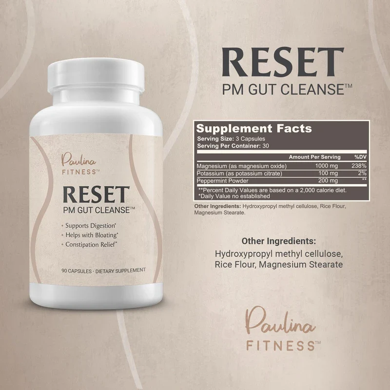 Paulina FITNESS Reset Overnight Digestive Aid, Bloating Relief, & Gut Health Supplement | Natural Detox & Digestive Cleanse to Support Weight Management and Relieve Constipation | 90 Capsules - Image 2