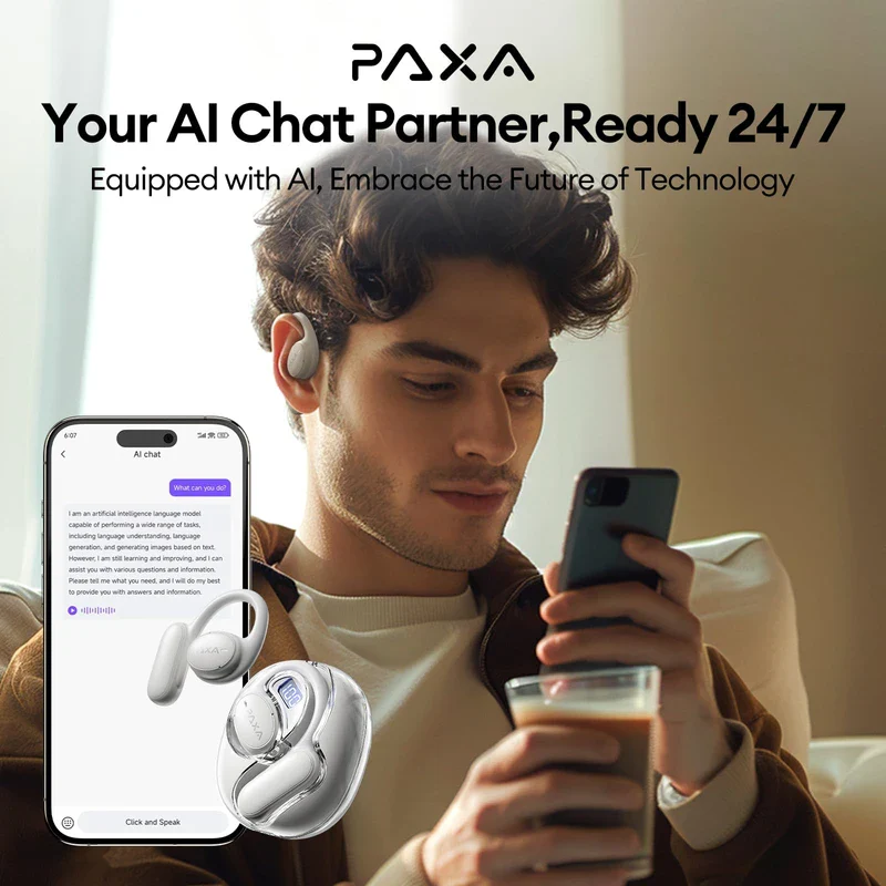 PAXA PAXA AI Translation Earbuds Real Time 3-in-1 Language Translator Earbuds 145 Languages & Accents Bluetooth 5.4 Translating Earbuds HD Sound Audifonos Traductores Ingls Espa?ol, OpenAir5 White - Image 6