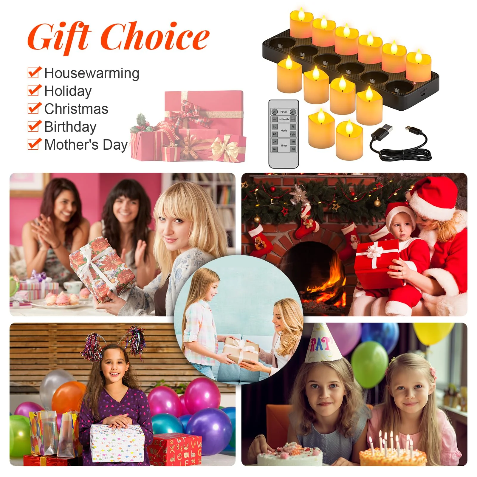 PChero Rechargeable Flameless Candles with Remote Timer & Charging Base, 12 Pack Votive Candles Battery Operated Tea Lights Flickering, LED Tealights for Home Wedding Halloween Fall Christmas Decor - Image 3