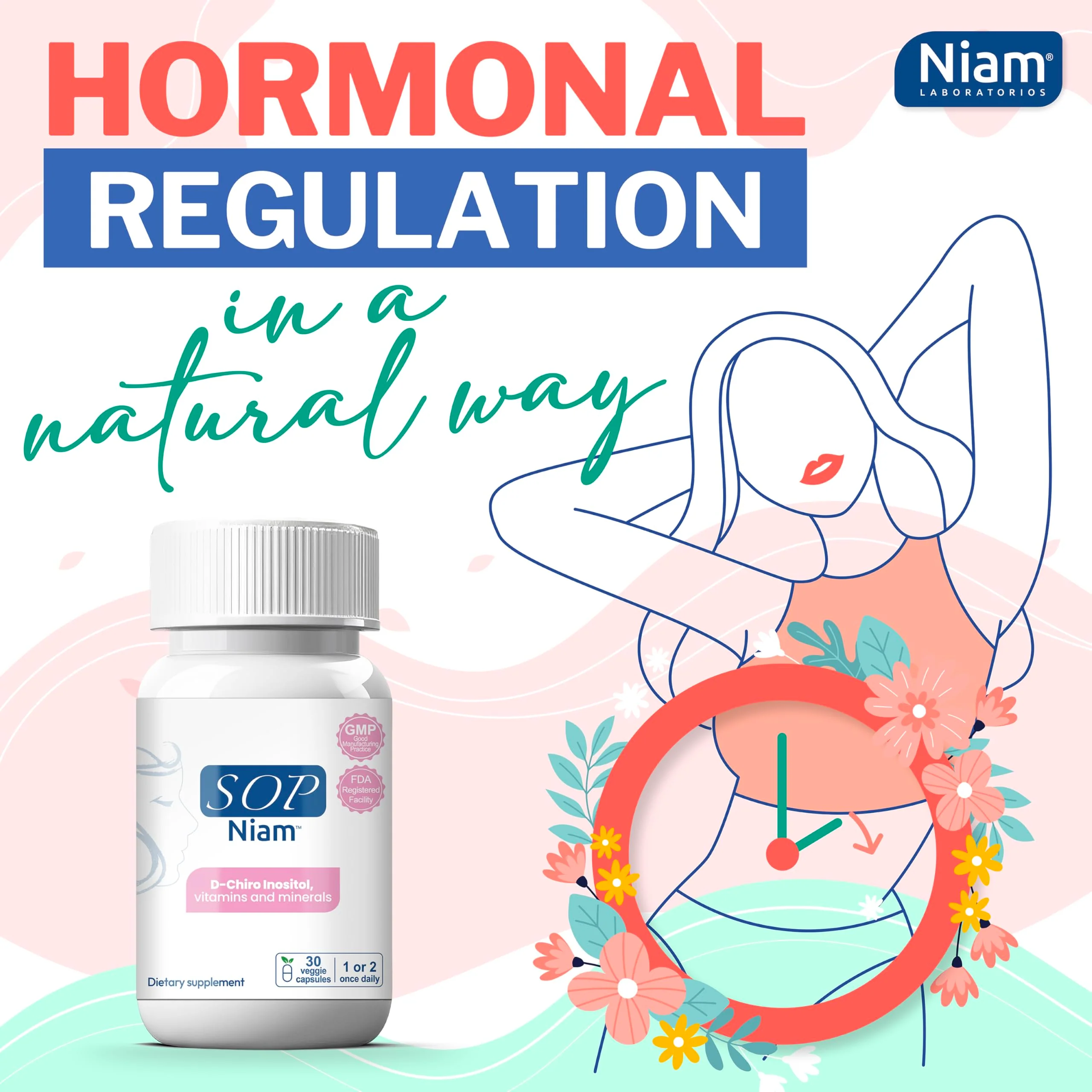 PCOS SOP Niam | D-Chiro Inositol Supplement - 500mg | Folic Acid, Vitamin B6, B12, D3 & Biotin | Polycystic Ovary Syndrome | Hormonal Balance | 30 Capsules - Image 5