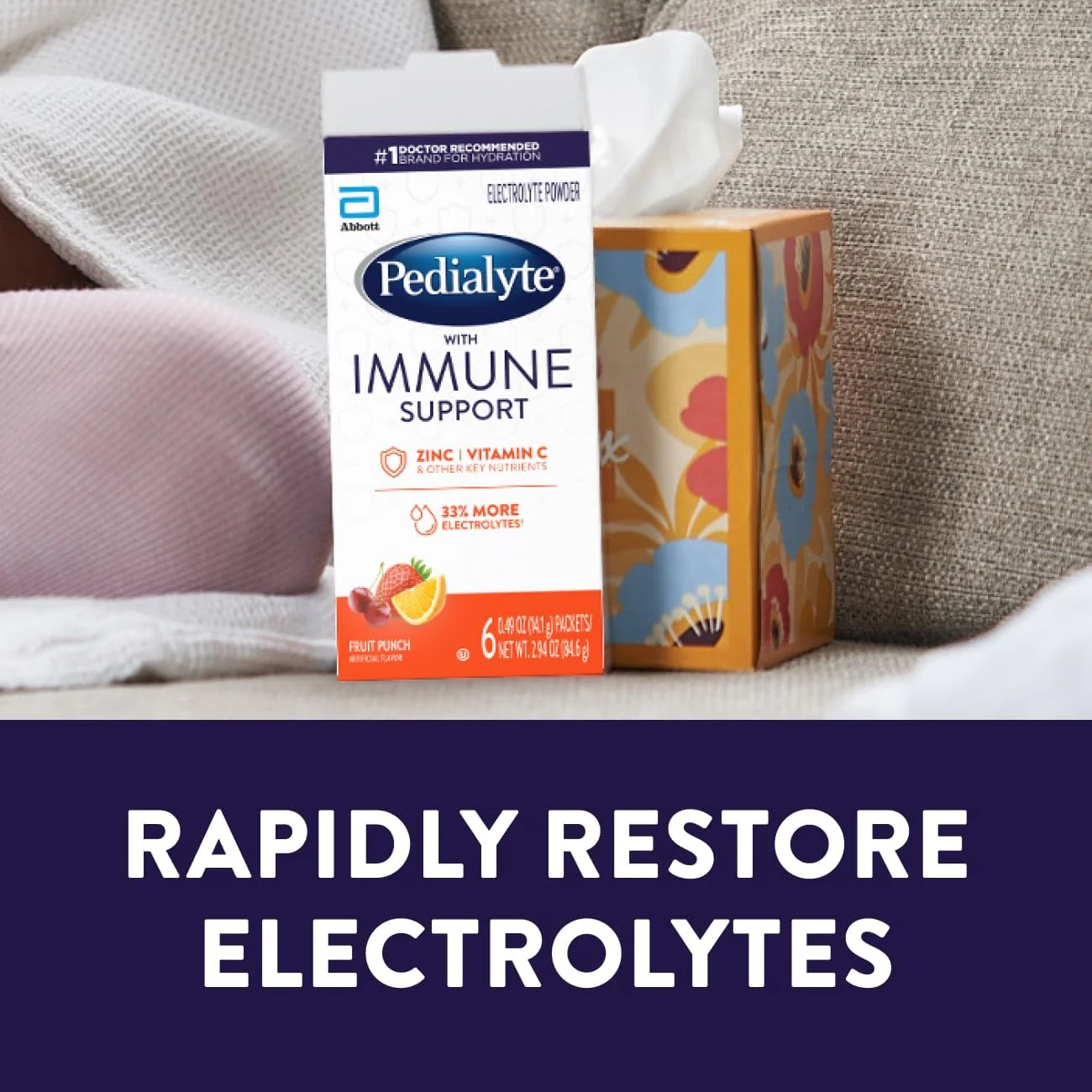 Pedialyte with Immune Support, Electrolyte Drink Powder with Vitamin C and Zinc, Advanced Hydration, Fruit Punch, 24 Powder Packets - Image 4