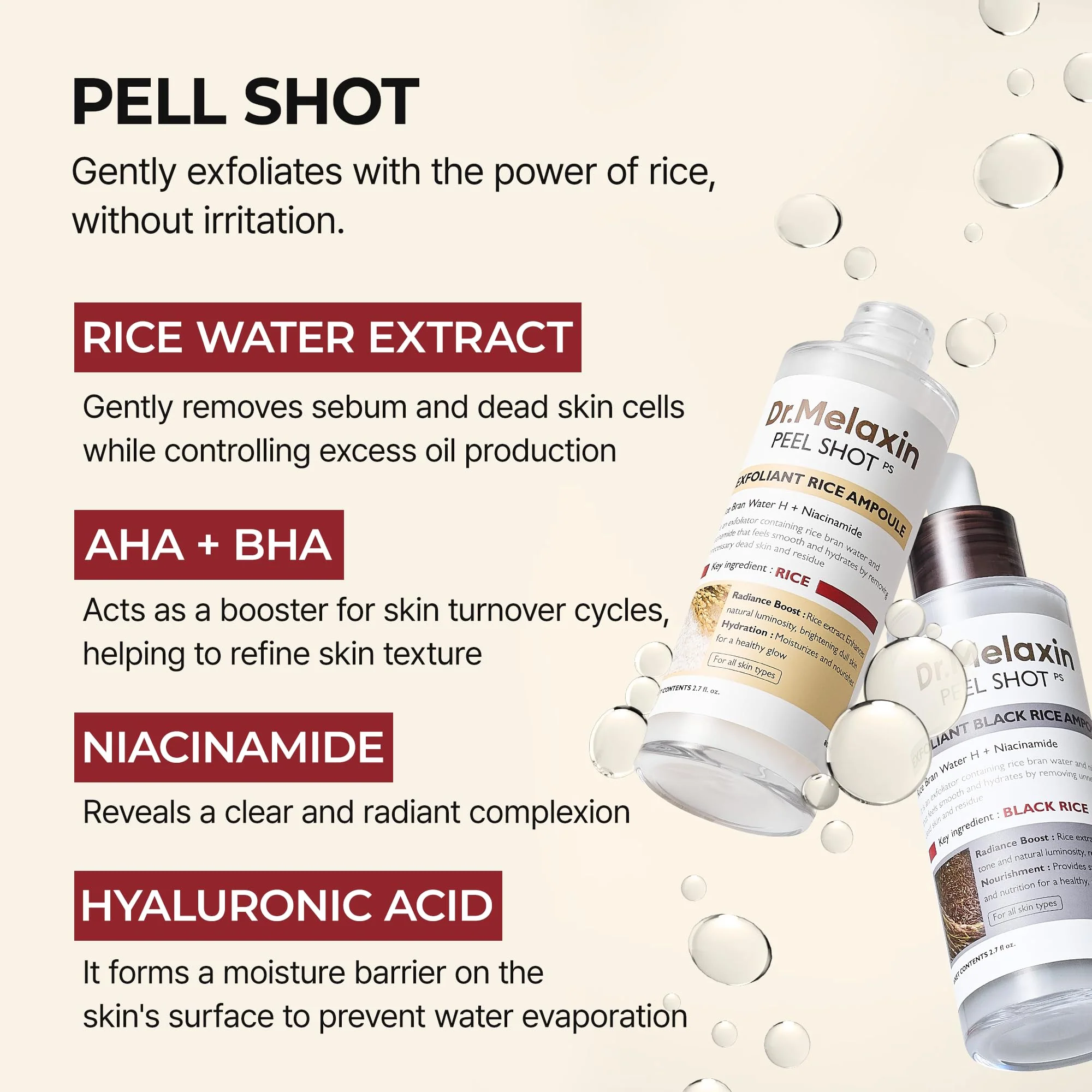 Peel Shot Glow Rice Ampoule Duo White rice ampoule+Black rice ampoule Soft Exfoliating Face and Body Scrub Dead Skin Cells, Blackheads Remover for All Skin Types - Image 5