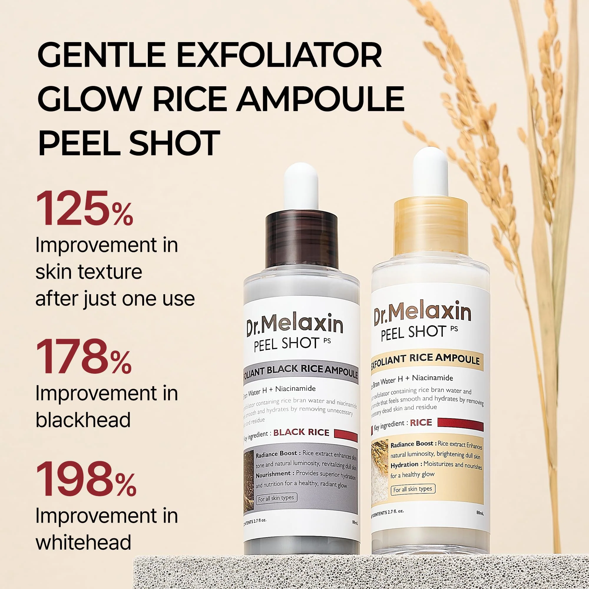 Peel Shot Glow Rice Ampoule Duo White rice ampoule+Black rice ampoule Soft Exfoliating Face and Body Scrub Dead Skin Cells, Blackheads Remover for All Skin Types - Image 8