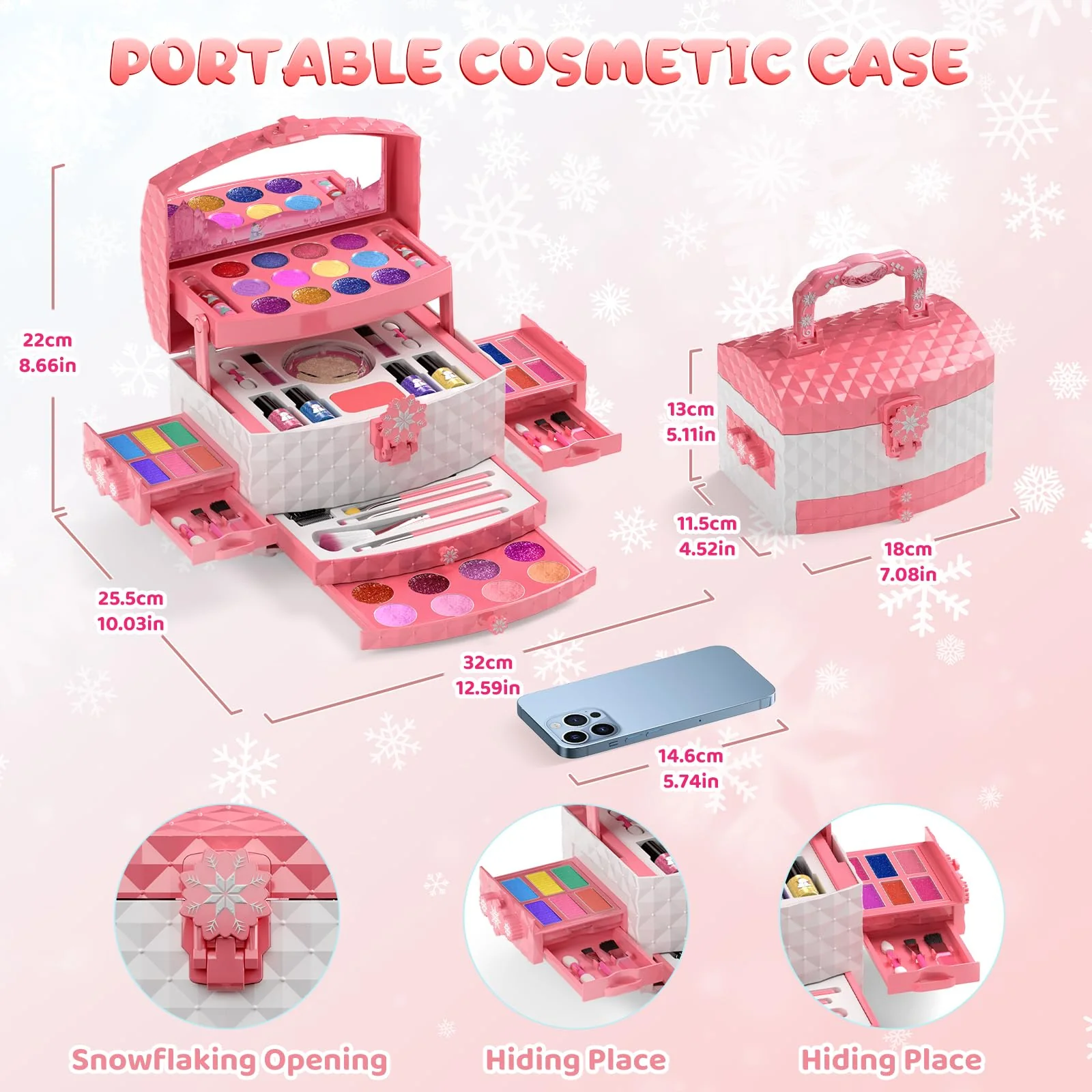 PERRYHOME Kids Makeup Set for Girl 56 Pcs Washable Real Cosmetic, Non-Toxic Frozen Toys Toddler Makeup Kit, Princess Dress up Christmas & Birthday Girl Gift for 3 4 5 6 7 8 9 10 11 12 Year Old Girls - Image 3