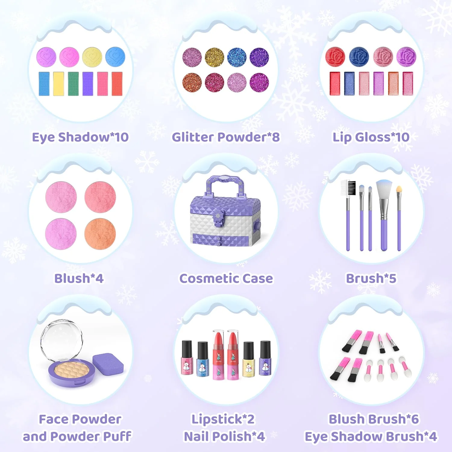 PERRYHOME Kids Makeup Set for Girl 56 Pcs Washable Real Cosmetic, Non-Toxic Frozen Toys Toddler Makeup Kit, Princess Dress up Christmas & Birthday Girl Gift for 3 4 5 6 7 8 9 10 11 12 Year Old Girls - Image 7