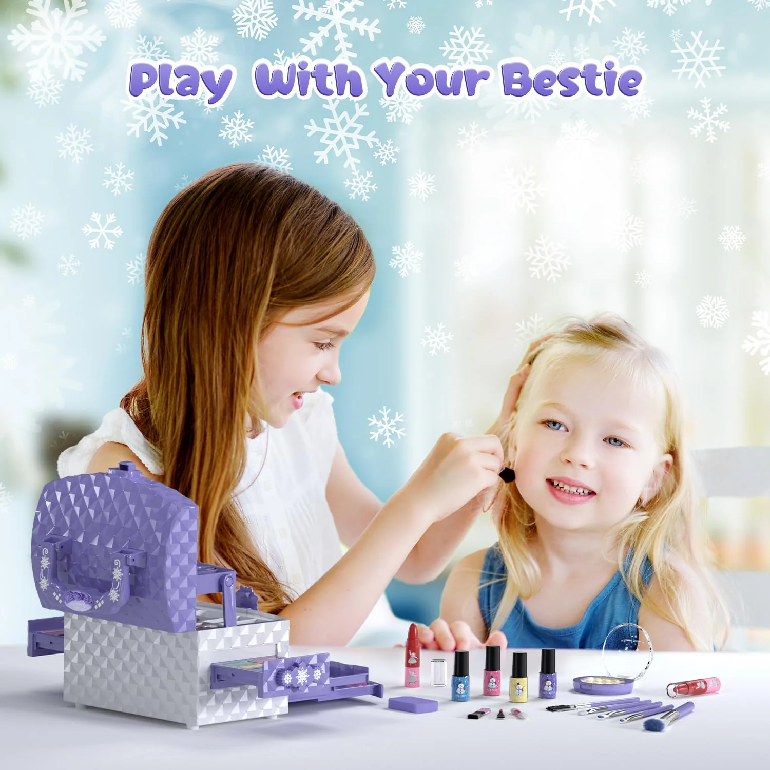 PERRYHOME Kids Makeup Set for Girl 56 Pcs Washable Real Cosmetic, Non-Toxic Frozen Toys Toddler Makeup Kit, Princess Dress up Christmas & Birthday Girl Gift for 3 4 5 6 7 8 9 10 11 12 Year Old Girls - Image 6
