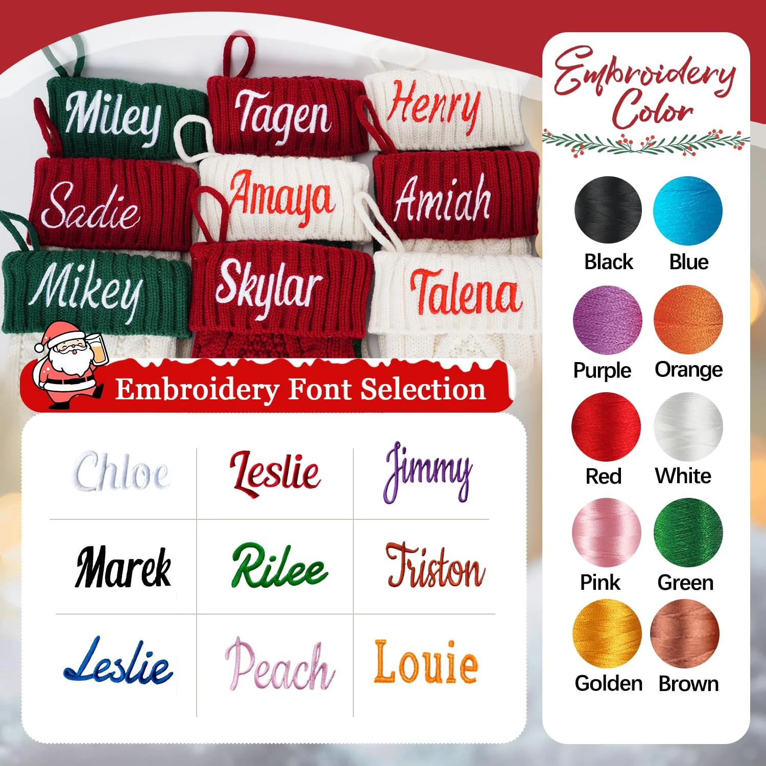 Personalized Christmas Stocking,Custom Name Family Christmas Stocking, 18” Large Knitted Xmas Stocking for Kids,Holiday and Family Stocking for Fireplace Christmas Holiday Party Decoration (3 pcs) - Image 7
