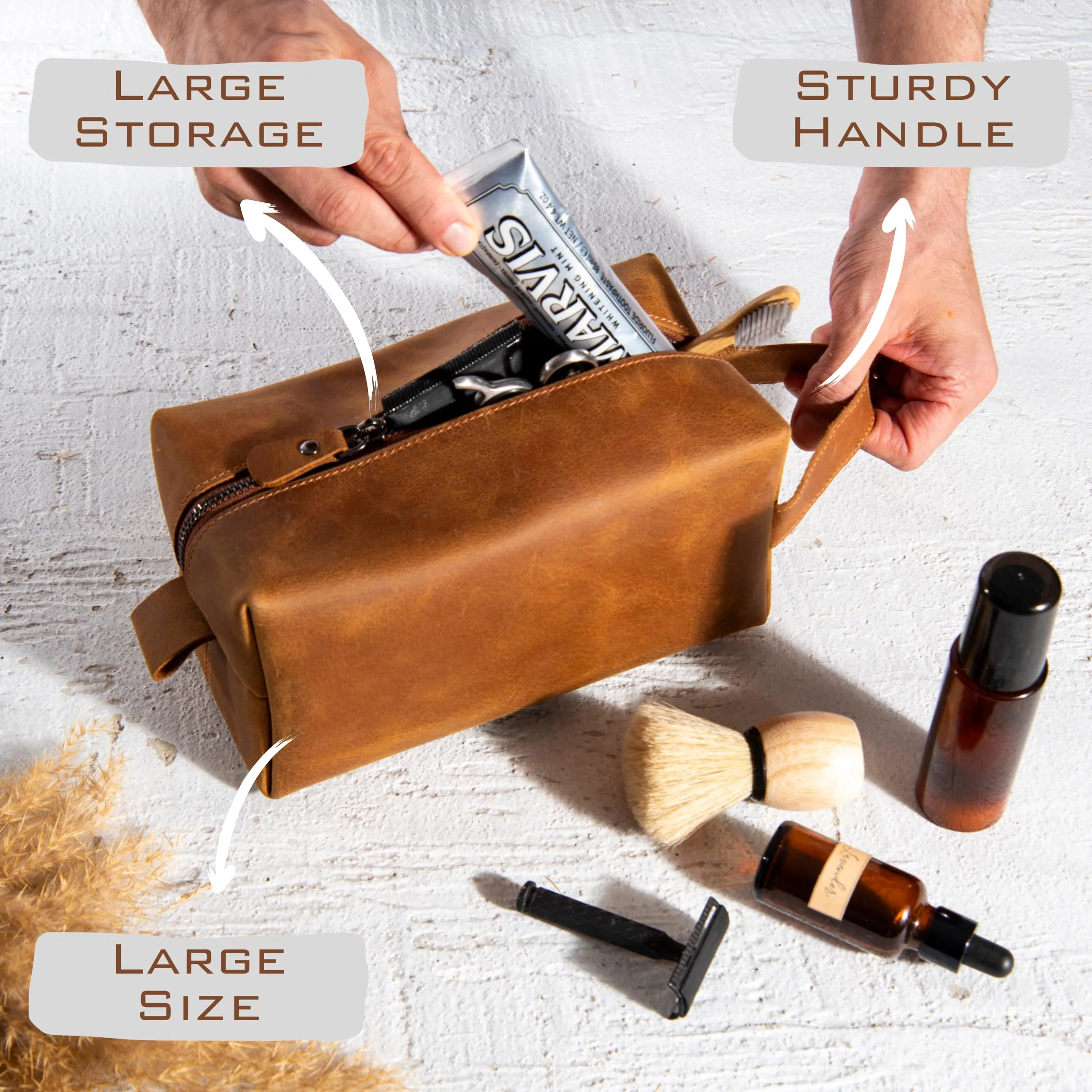 Personalized Leather Toiletry Bag for Men – Custom Engraved Shaving Dopp Kit with Name or Initial, Travel Gift for Groomsmen, Husband, Dad, Boyfriend, Birthday, Christmas, Anniversary, Gifts for Men - Image 4