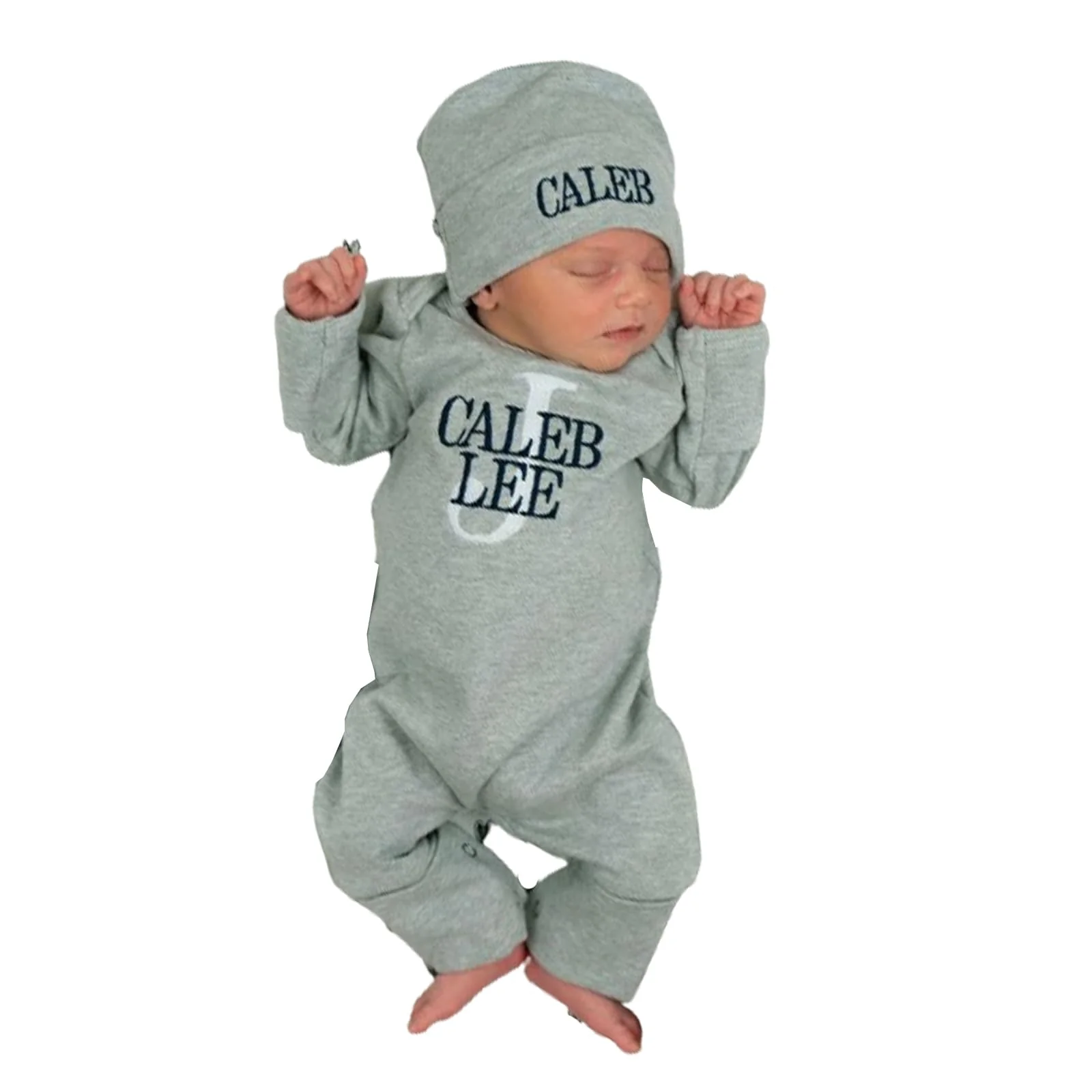 Personalized Newborn Baby Coming Home Outfit,Custom Embroidered Name Sleepwear,Infant Soft Long Sleeve Romper(style 1) (Grey, Unisex)