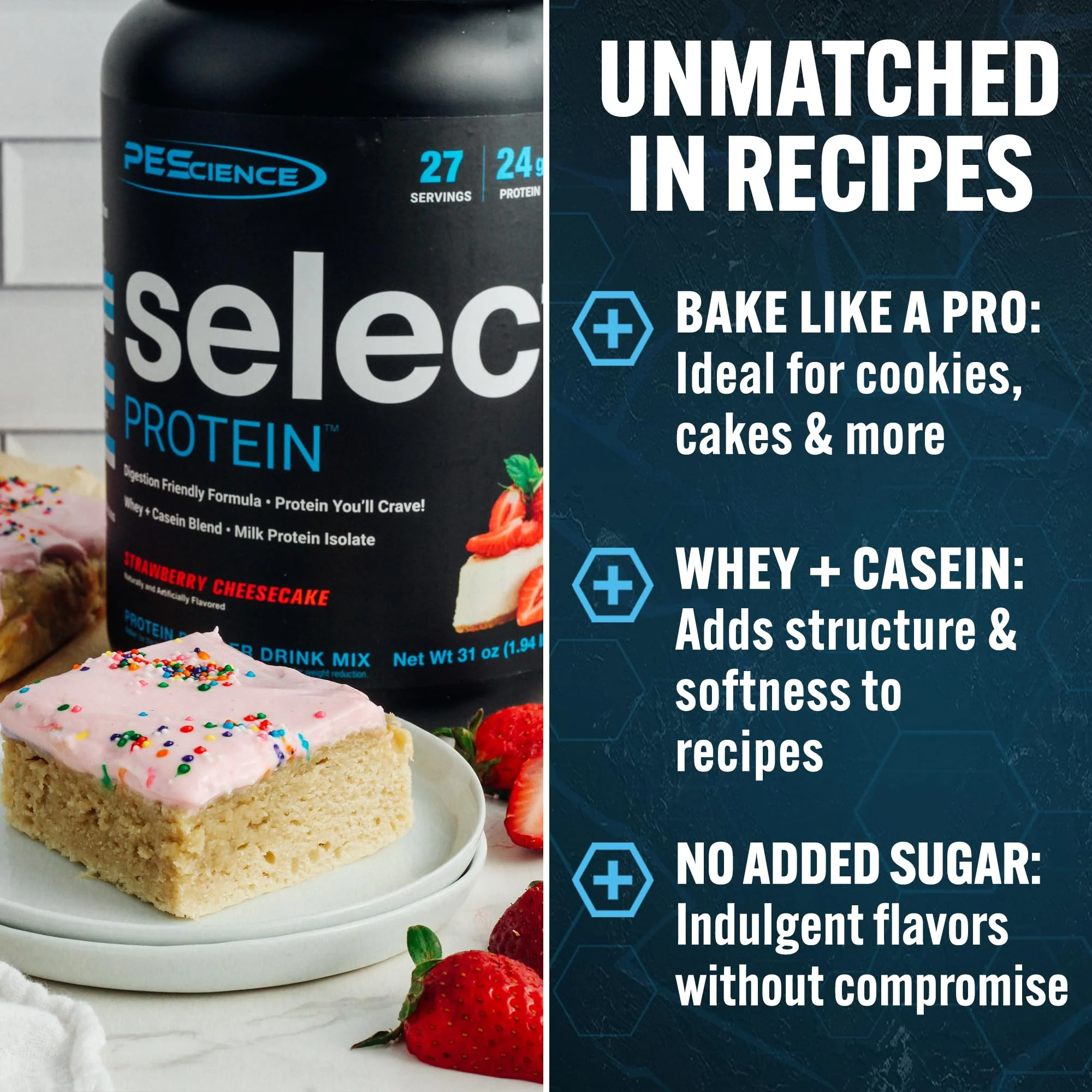 PEScience Select Protein Powder, Whey and Casein Blend, Clean Protein Powder for Women and Men, Low Calorie, Low Carb, Keto Friendly, Gluten Free, Strawberry Cheesecake, 27 Servings - Image 8