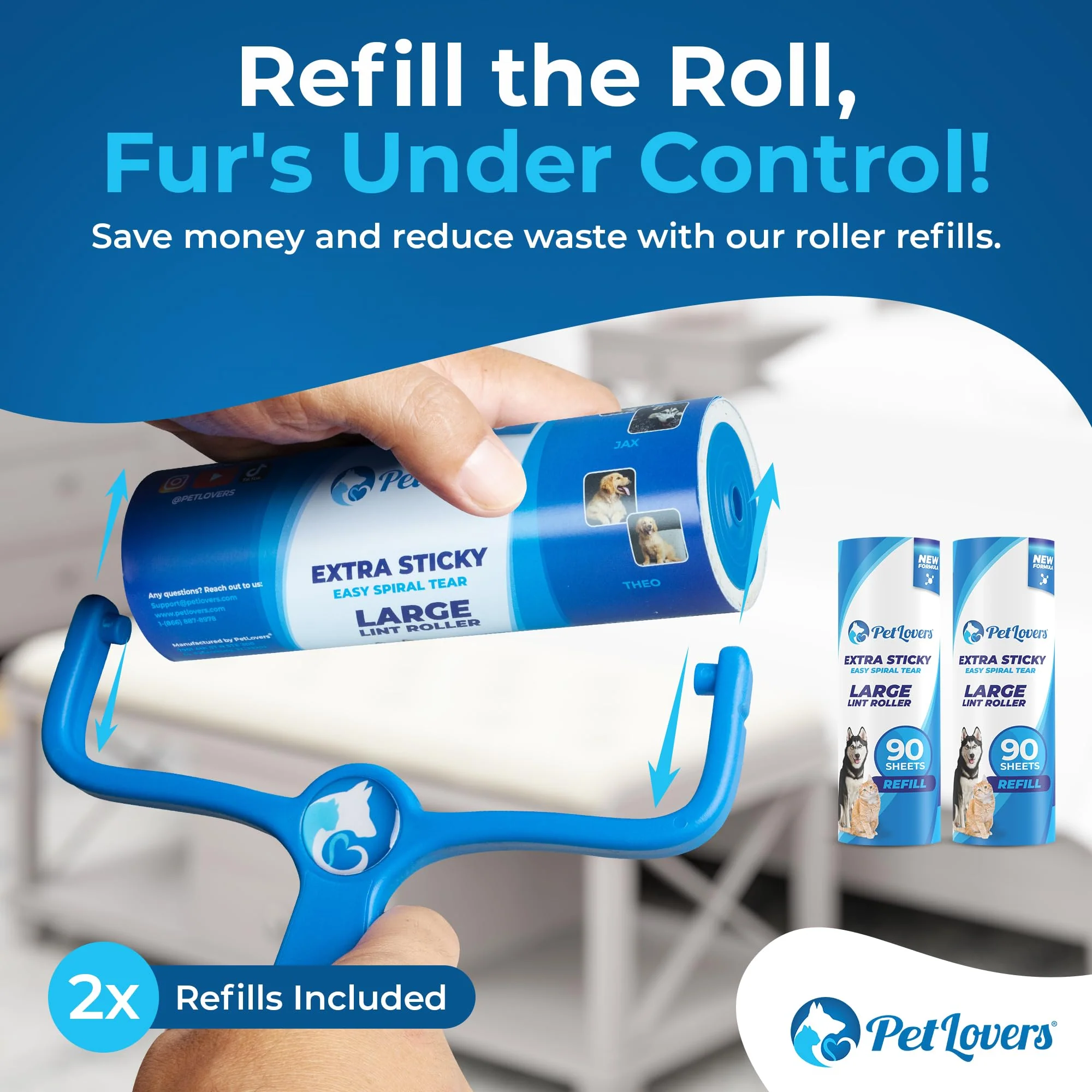 PetLovers 6.3" Large Lint Roller for Pet Hair Extra Sticky 270 Sheets, Ideal for Pet Hair Removal from Furniture & Clothes, Dog and Cat Lint Remover 3 Pack - Image 4