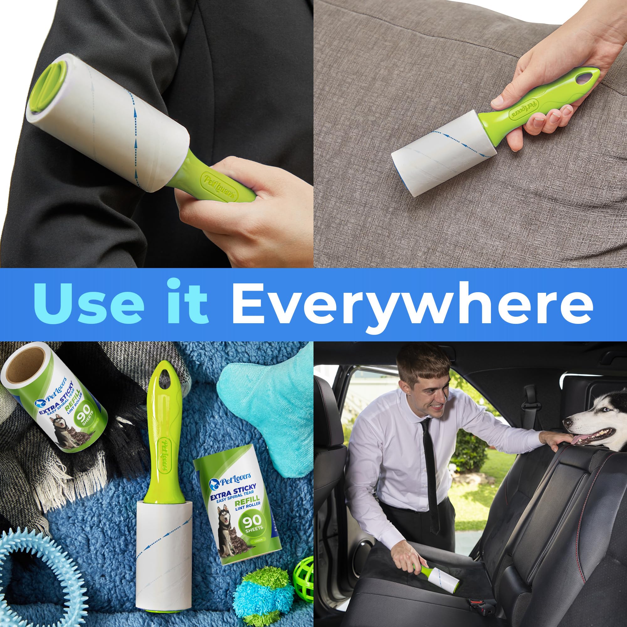 PetLovers Extra Sticky Lint Roller Mega Value Set 450 Sheets for Pet Hair Removal and Clothes, Dog and Cat Lint Remover 5 Pack Green - Image 4