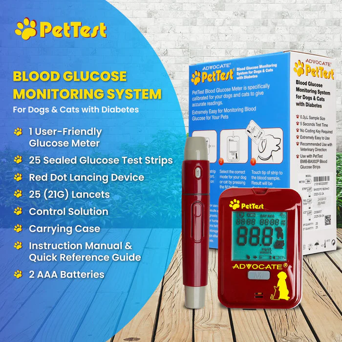 PetTest Glucose Monitoring System | Blood Sugar Check Kit for Dogs & Cats - Full Kit Includes 25 Test Strips, 25 Lancets, Red Dot Lancing Device, Glucose Meter, Carrying Case | Pets Diabetic Supplies - Image 9