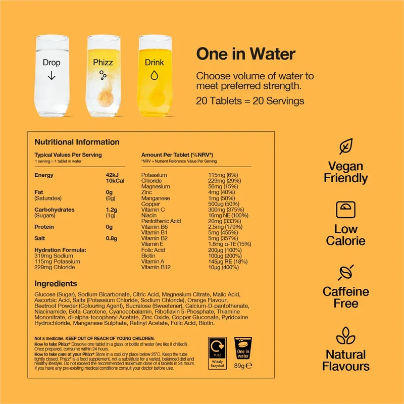 Phizz Electrolytes, Multivitamin & Hydration Tablets - 60 Effervescent Rehydration Electrolyte Tablets - 18 Vitamins & Minerals, Vitamin C, Vegan & Low Calorie - Image 7