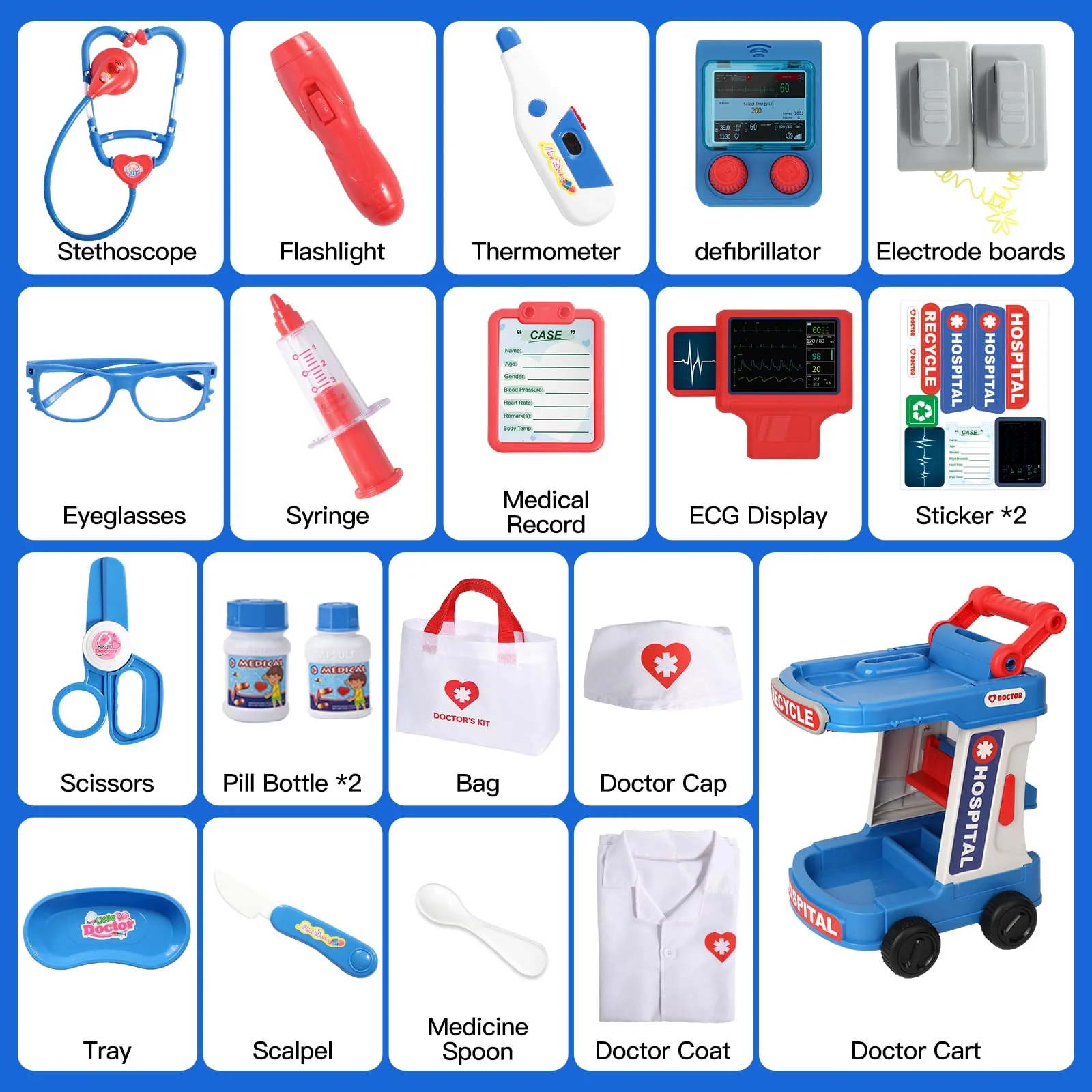 Phobby Doctor Kit for Toddlers 3 4 5, Kids Doctor Cart Play Set with Costume, Stethoscope and Medical Bag, Doctor Toy for Girls Boys Christmas Birthday Gift - Image 3