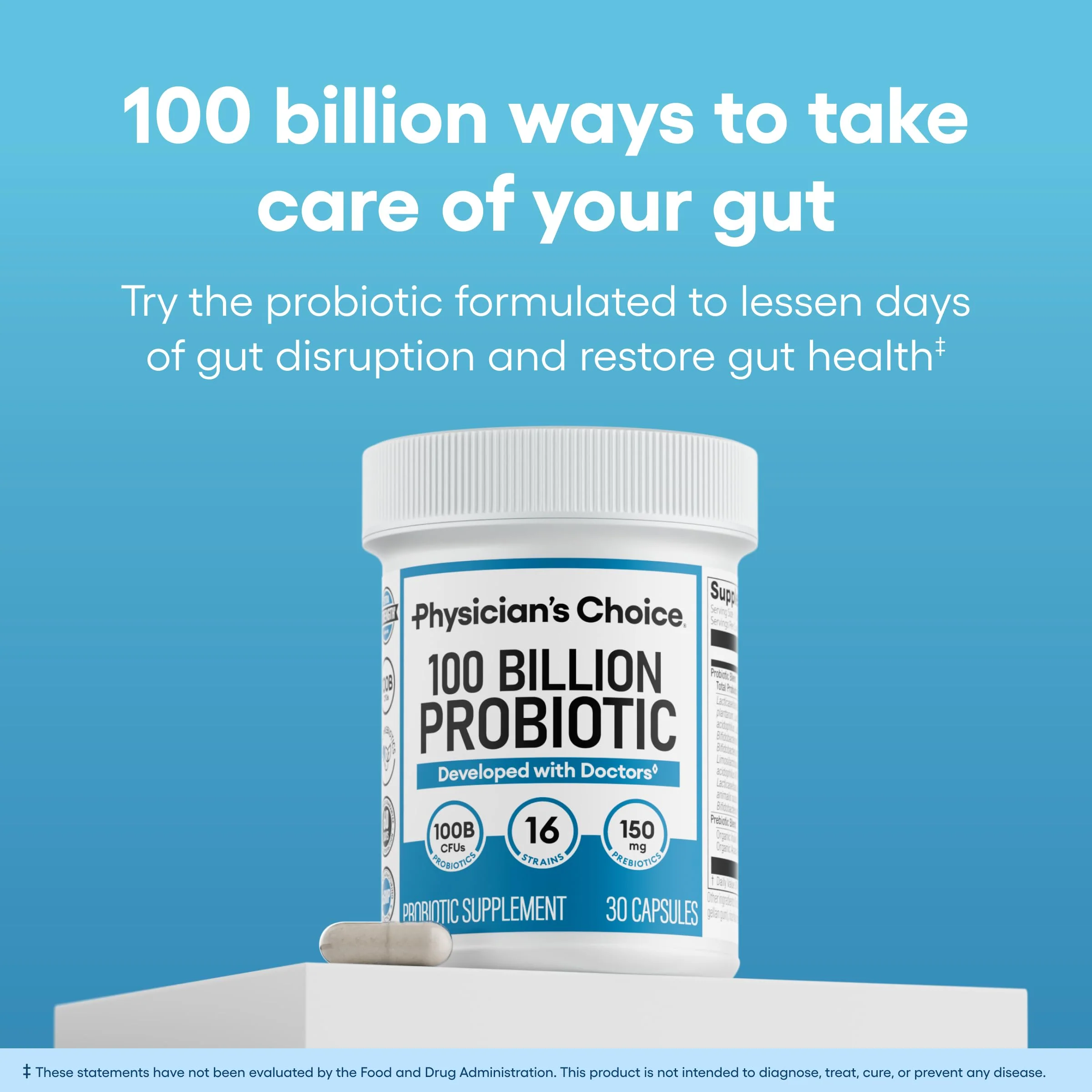 Physician's CHOICE 100 Billion Advanced Probiotic - 16 Strains + Organic Prebiotics - Digestive & Gut Health - Supports Occasional Constipation, Diarrhea, Gas & Bloating - Probiotics for Women & Men - Image 6
