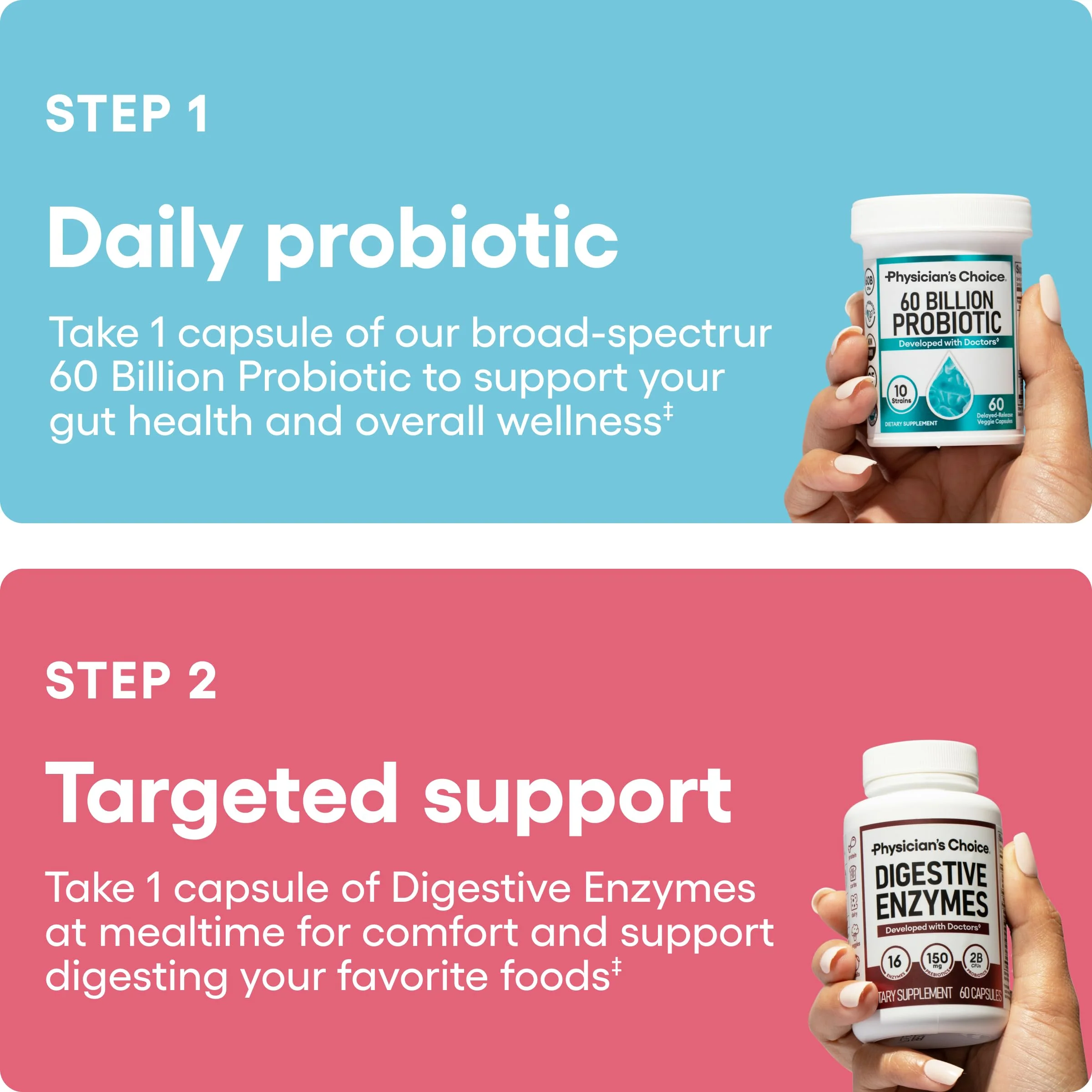 Physician's Choice Advanced Gut Health Bundle: Digestive Enzymes 60ct + 60 Billion Probiotics 30ct for Digestive, Gut, and Immune Health Supports Occasional Constipation, Diarrhea, Gas, and Bloating - Image 5