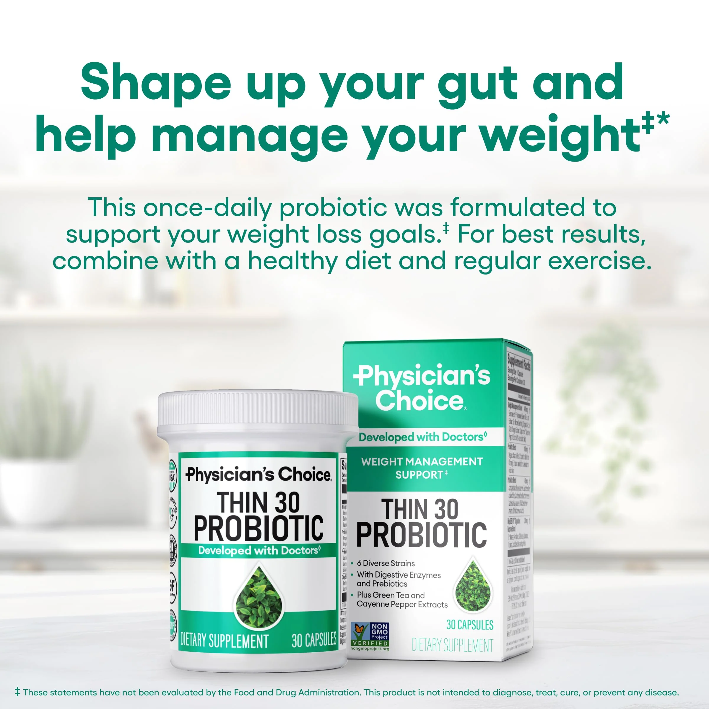 Physician's CHOICE Probiotics for Weight Management & Bloating - 6 Probiotic Strains - Prebiotics - Key ingredient Cayenne - Supports Gut Health - Weight Management for Women & Men - Green Tea - 30 CT - Image 7