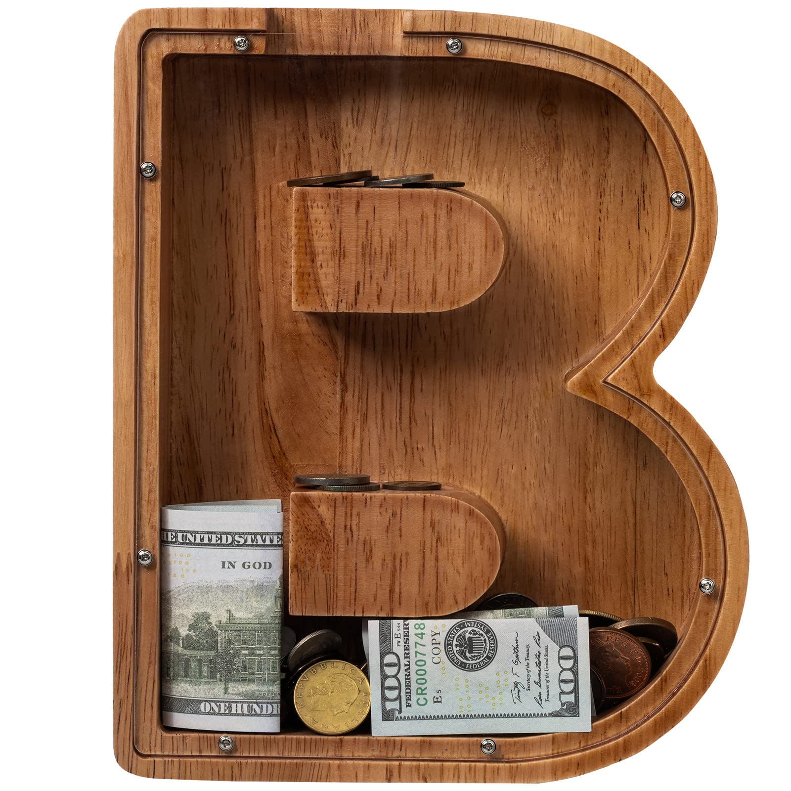 Piggy Bank for Kids Boys Girls, Wooden Large Letter Piggy Bank Alphabet Money Bank with Initial B, Coin Bank Fun Gifts for Birthday, Christmas, Festival, Baby Shower - Image 6