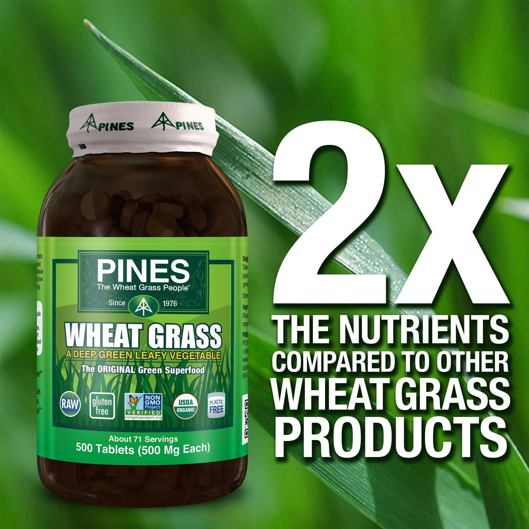 Pines Organic Wheat Grass, 500 Count Tablets - Image 5