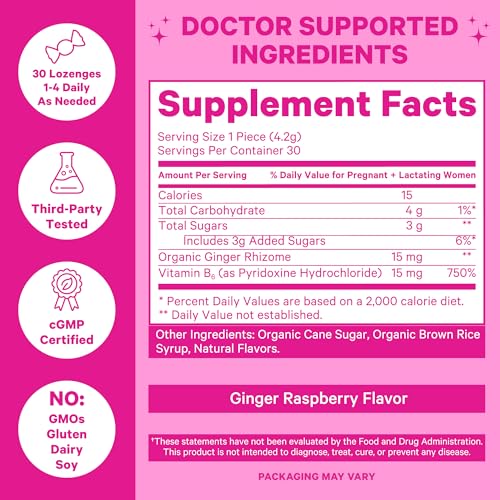 Pink Stork Morning Sickness Sweets, Organic Raspberry Ginger Candy with Vitamin B6 for Support and Occasional Motion Sickness, Pregnancy Must Haves - 30 Wrapped Drops - Image 3