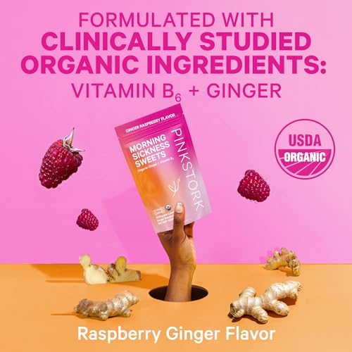 Pink Stork Morning Sickness Sweets, Organic Raspberry Ginger Candy with Vitamin B6 for Support and Occasional Motion Sickness, Pregnancy Must Haves - 30 Wrapped Drops - Image 4