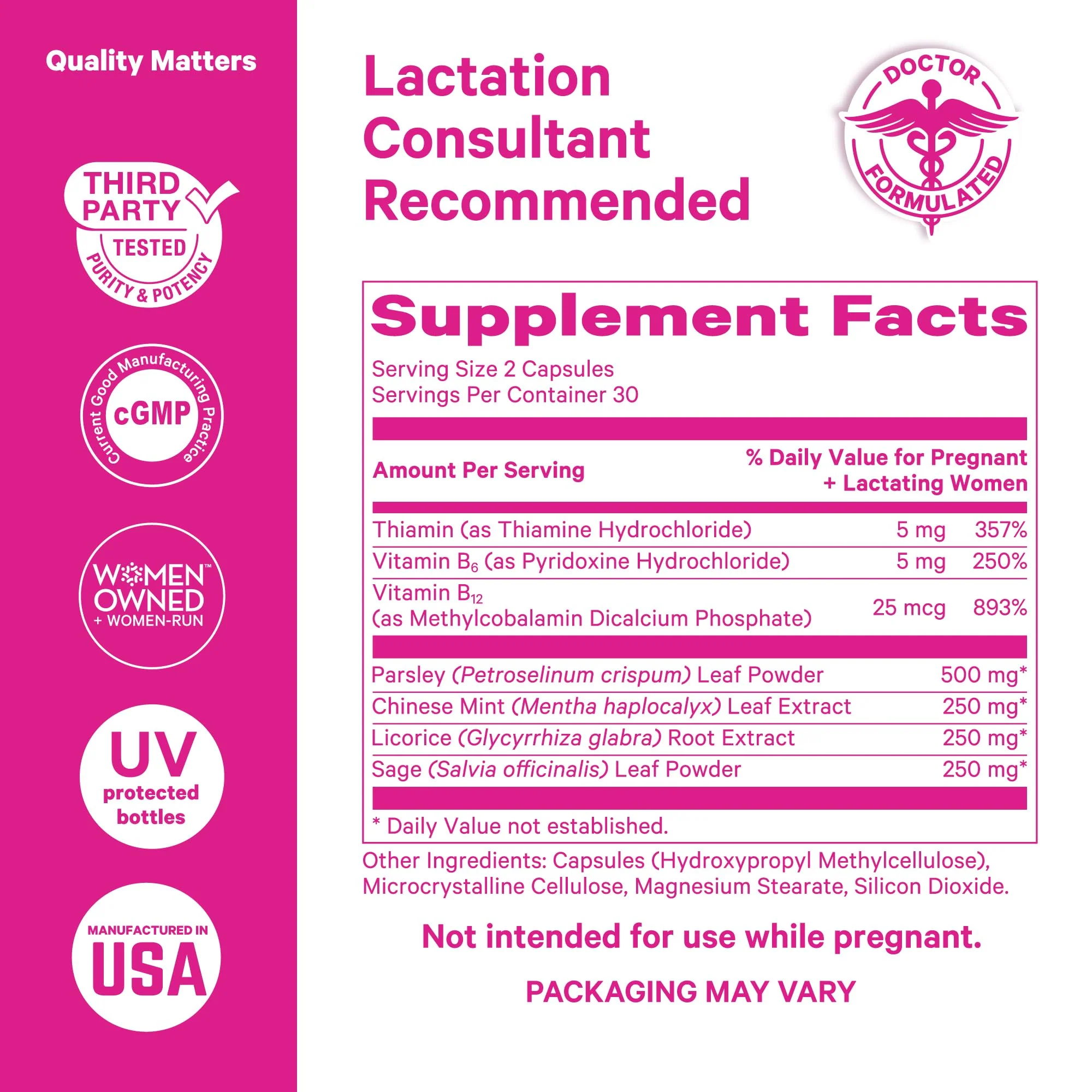 Pink Stork No Flow: Dry Up Breast Milk Supply with Sage, Parsley, and B Vitamins, Postpartum Essentials for Women to Stop Breastfeeding and Decrease Milk Production, 60 Capsules - Image 7