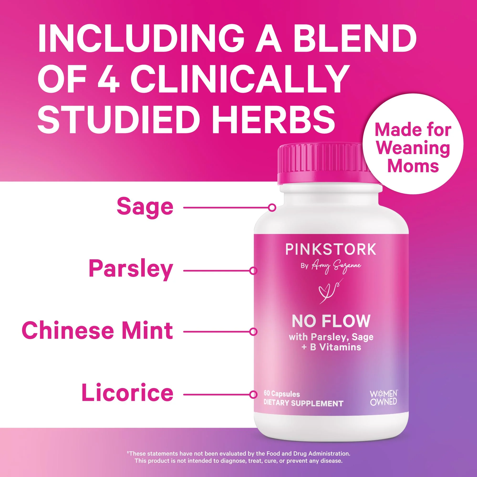 Pink Stork No Flow: Dry Up Breast Milk Supply with Sage, Parsley, and B Vitamins, Postpartum Essentials for Women to Stop Breastfeeding and Decrease Milk Production, 60 Capsules - Image 9