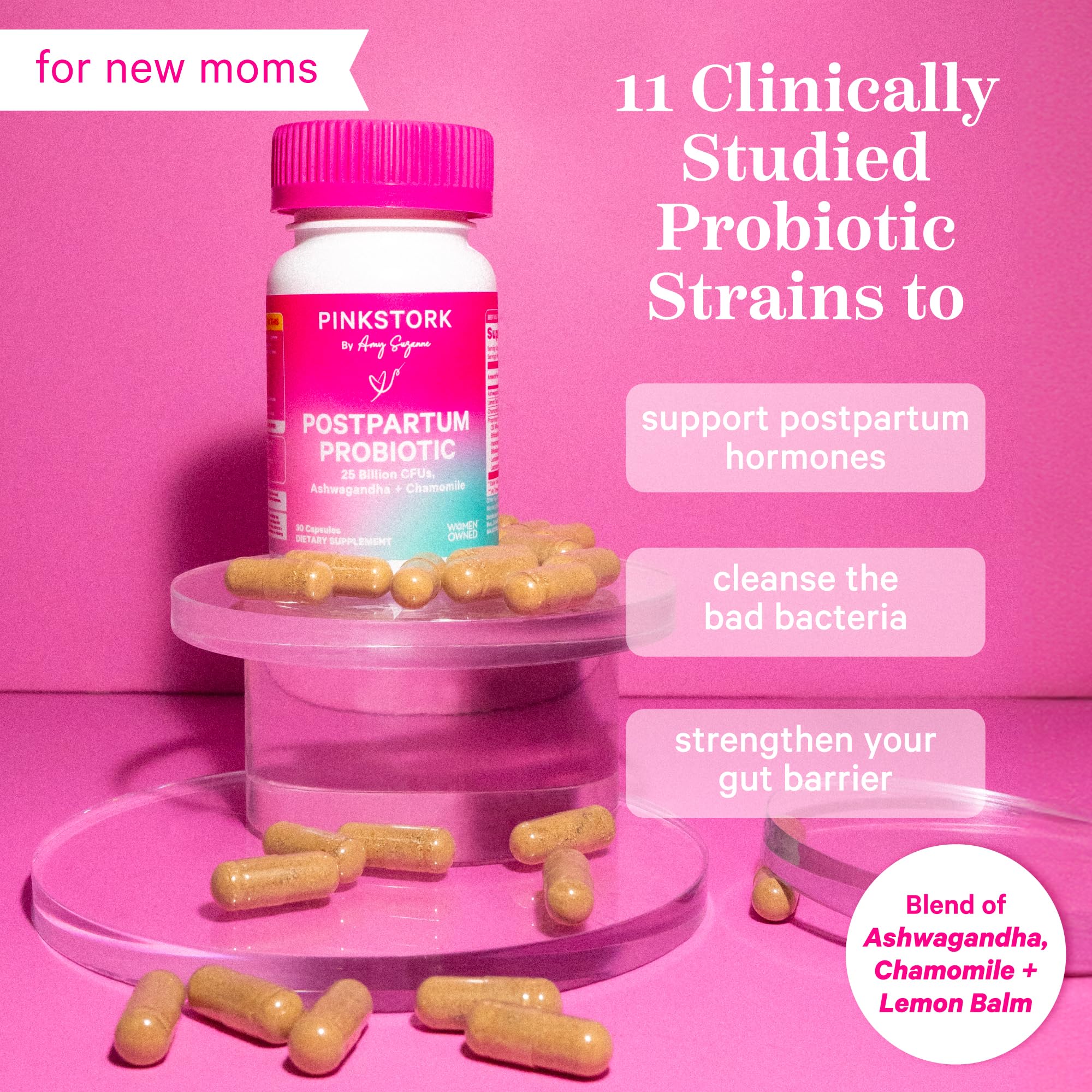 Pink Stork Probiotics for Postnatal Women - 30 Billion CFUS with Ashwagandha and Chamomile, Postpartum Essentials for Hormone Balance, Mood Support, Gut Health, Digestive Wellness, 30 Capsules - Image 9