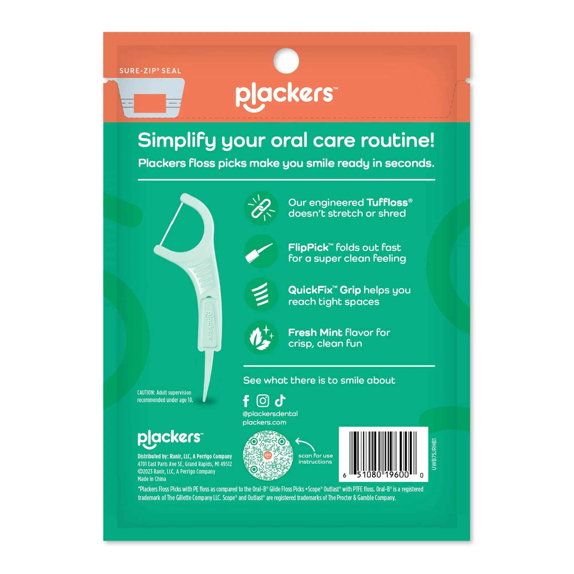 Plackers Micro Line Dental Floss Picks, Fold-Out FlipPick, Tuffloss, Easy Storage with Sure-Zip Seal, Fresh Mint Flavor, 90 Count (6 Pack) - Image 2