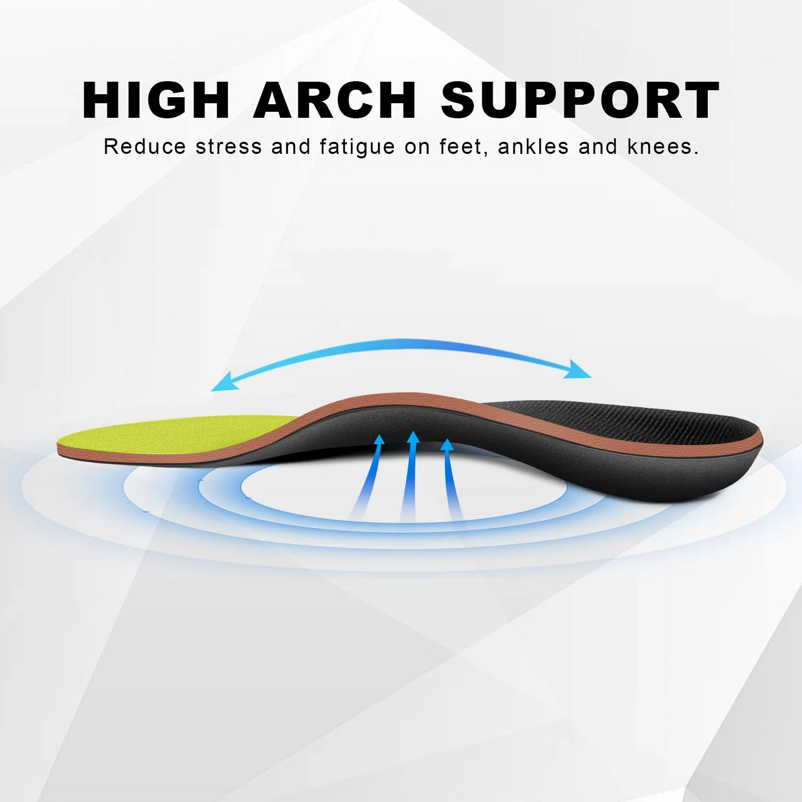 Plantar Fasciitis Feet Insoles Arch Supports Orthotics Inserts Relieve Flat Feet, High Arch, Foot Pain Lime Yellow - Image 4