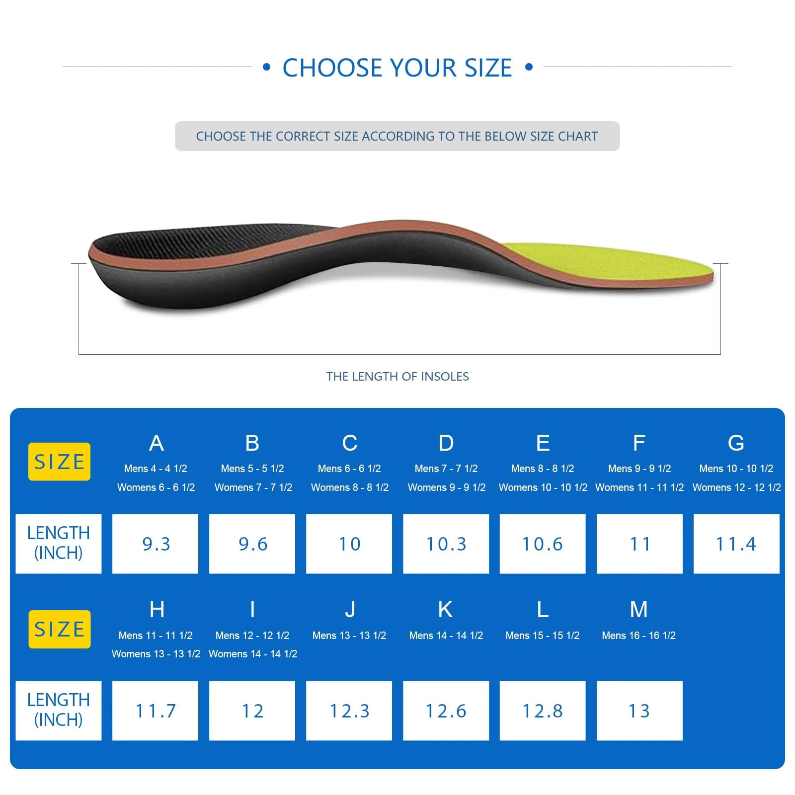 Plantar Fasciitis Feet Insoles Arch Supports Orthotics Inserts Relieve Flat Feet, High Arch, Foot Pain Lime Yellow - Image 2