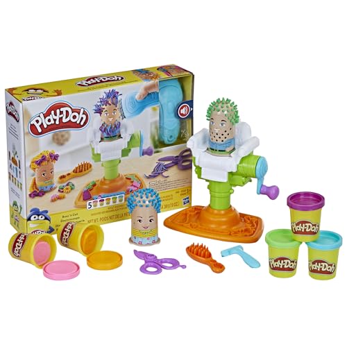 Play-Doh Buzz 'n Cut Fuzzy Pumper Barber Shop Set, Electric Buzzer, 5 Colors of 2-Ounce Cans, Preschool Toys, Christmas Gifts Girls & Boys, Ages 3+ (Amazon Exclusive) - Image 4