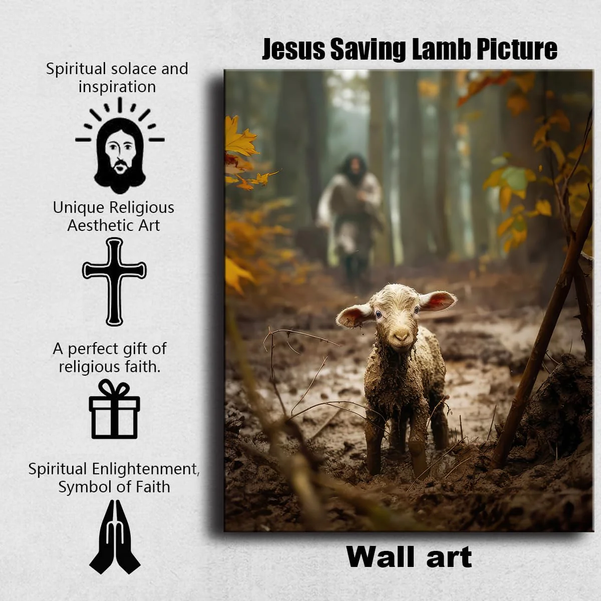 Ploceiny christian gifts for women-men,Religious canvas home decor for prayer room christmas decorations Jesus Running After Lost Lamb Picture Jesus and lamb poster wall decor A-392 (16"X24") - Image 2