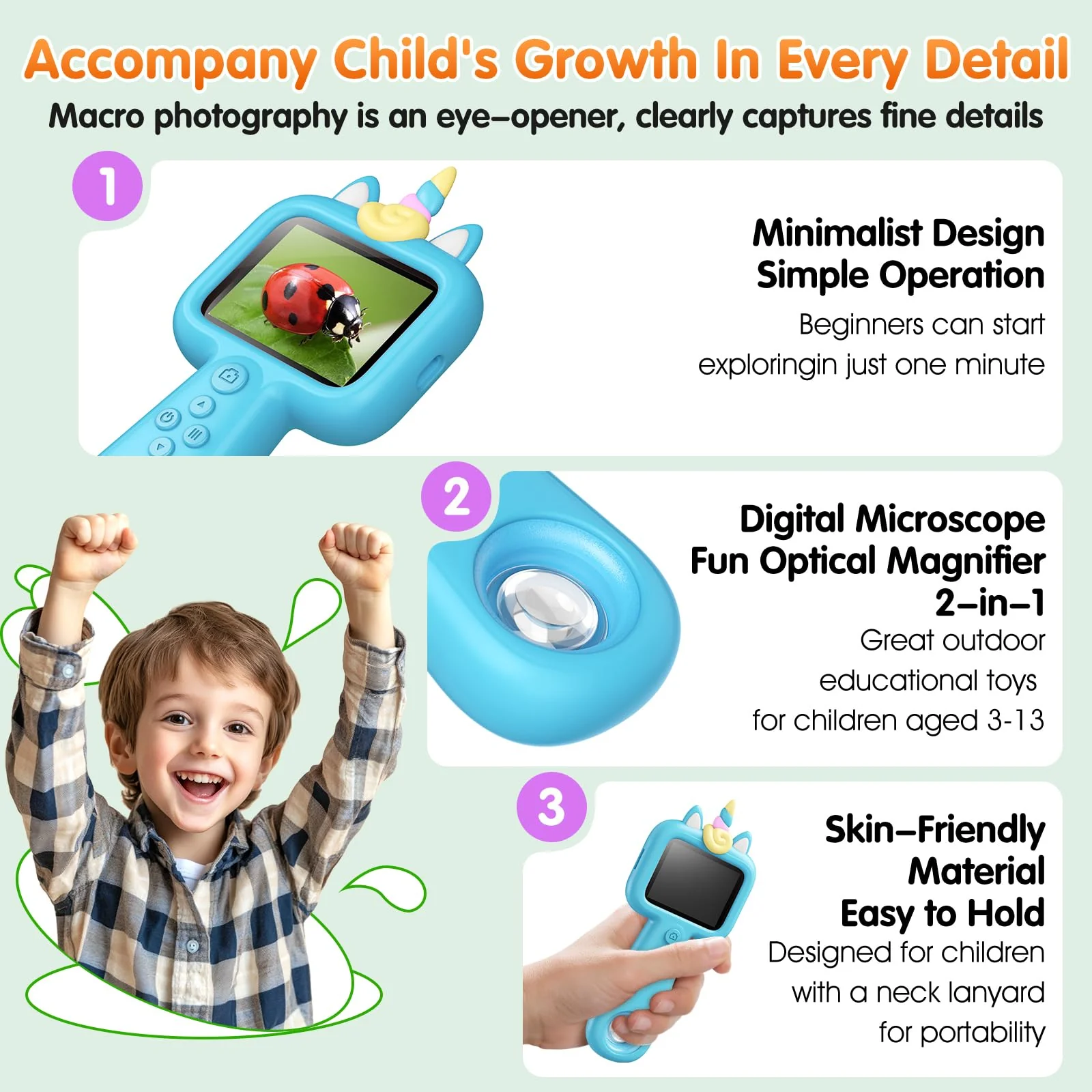 Pocket Microscope for Kids, 2.4" Screen 600X Portable Digital Microscope Handheld, STEM Educational Science Kit Toys for Age 3 4 5 6 7 8 9 10 11 12 13 Years Old Kids Christmas Birthday Gifts - Image 3