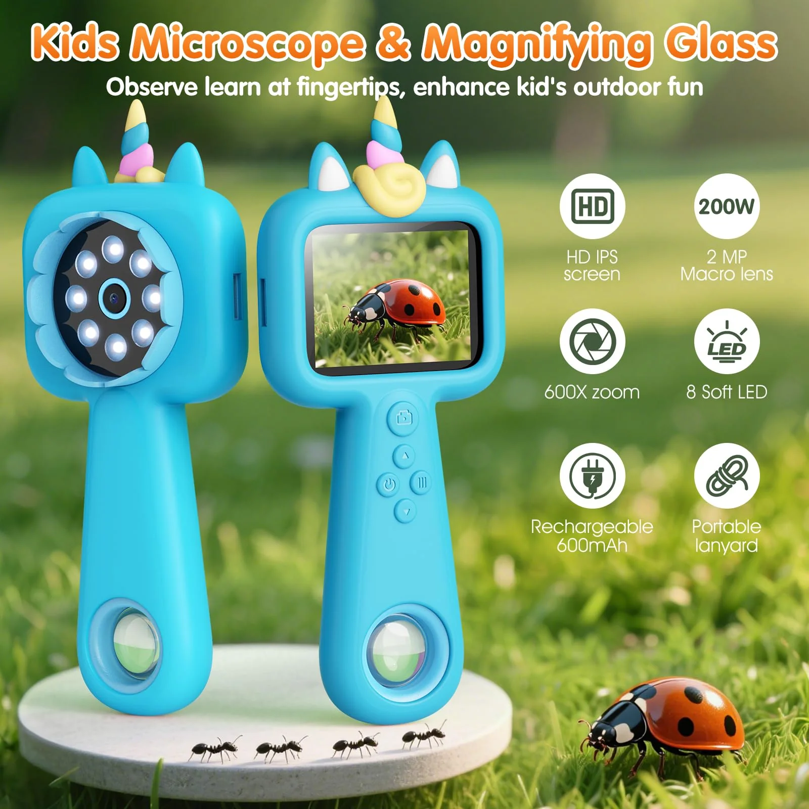 Pocket Microscope for Kids, 2.4" Screen 600X Portable Digital Microscope Handheld, STEM Educational Science Kit Toys for Age 3 4 5 6 7 8 9 10 11 12 13 Years Old Kids Christmas Birthday Gifts - Image 5