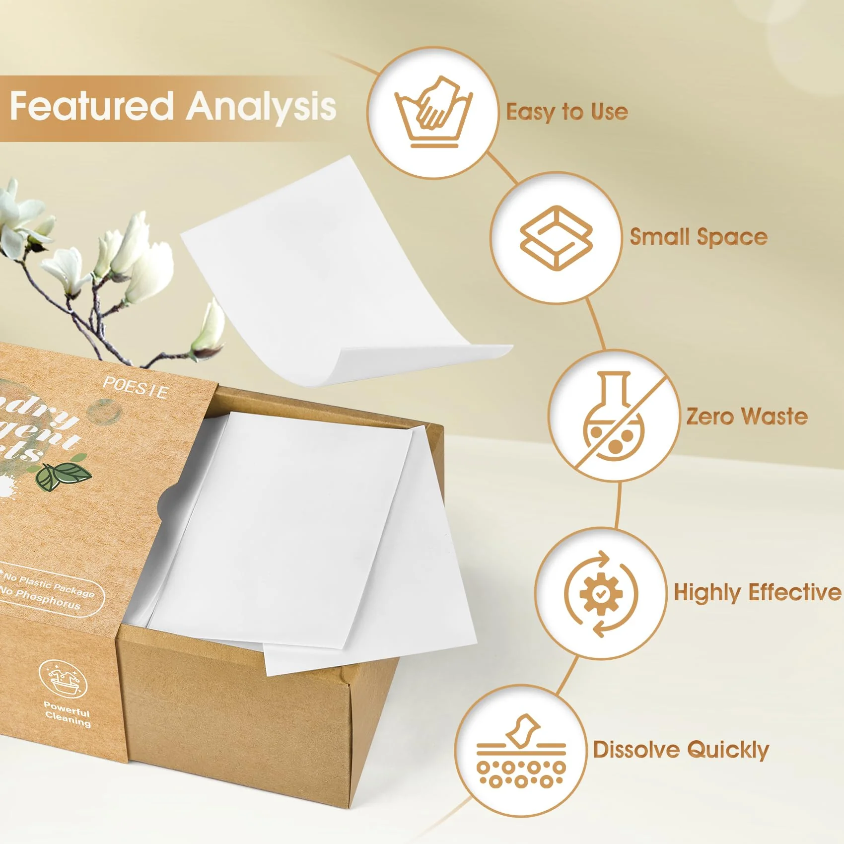 Poesie Laundry Detergent Sheets Magnolia Scent 3 Pack 480 Strips Liquid Less Effective Cleaning Zero Waste for All Washing Machine Traveling Dorm Life Save Space - Image 5