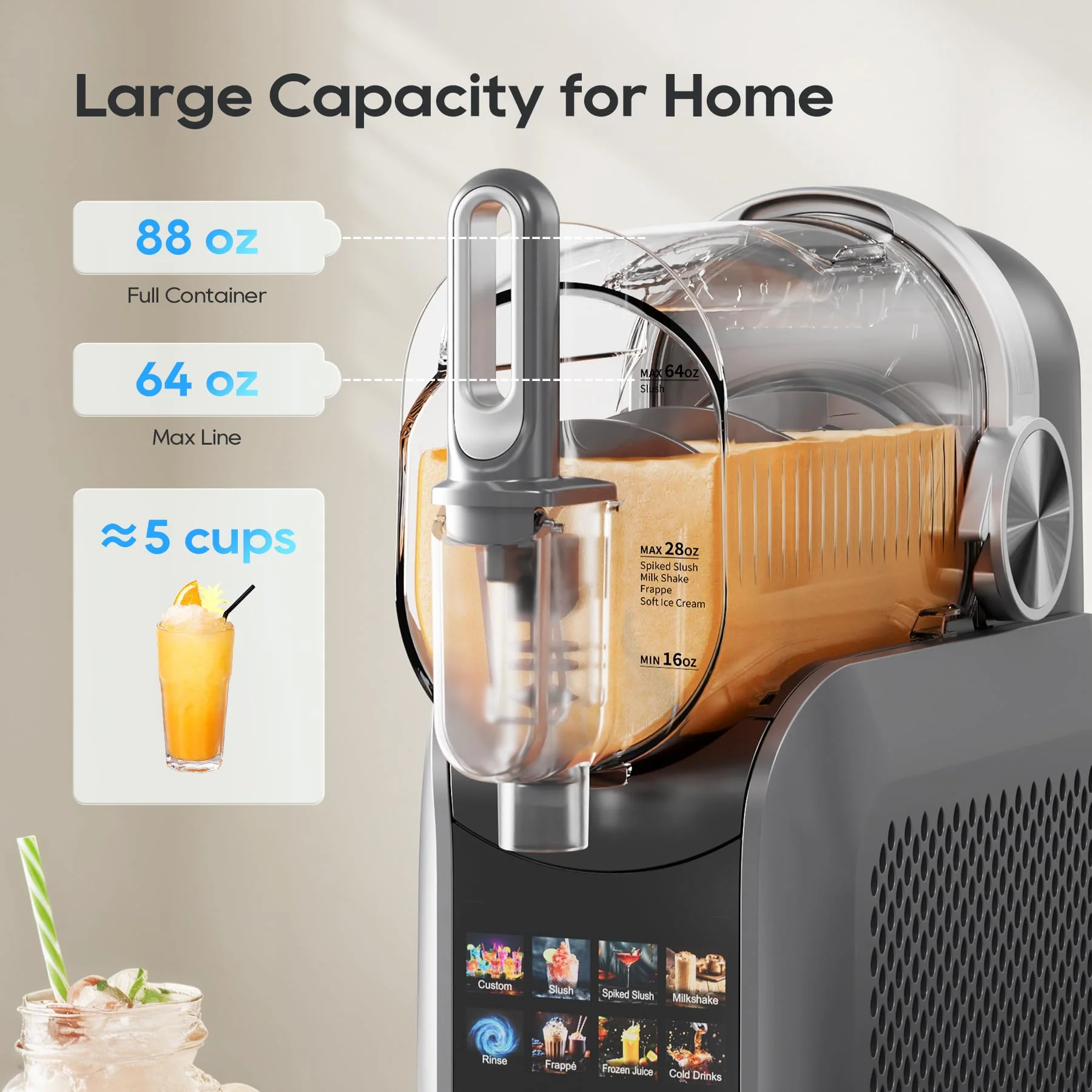 POFABIK Slushie Machine for Home, 88oz No Ice Needed Slushy Machine for Home, 6 Preset Programs Frozen Drink Maker with Recipe LED Display Self-Clean, Slushie Maker for Margaritas, Frappés, Milk Shake - Image 4