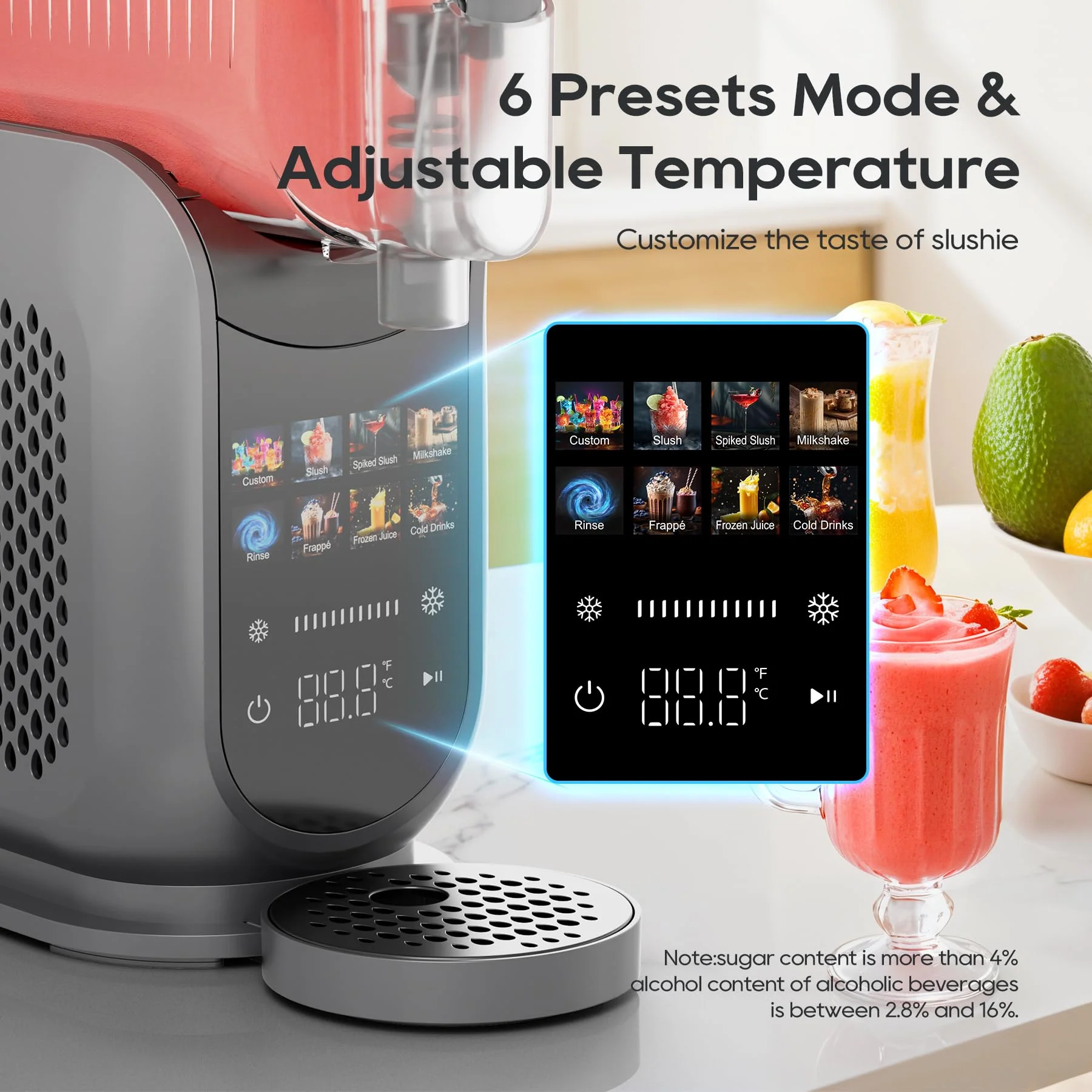POFABIK Slushie Machine for Home, 88oz No Ice Needed Slushy Machine for Home, 6 Preset Programs Frozen Drink Maker with Recipe LED Display Self-Clean, Slushie Maker for Margaritas, Frappés, Milk Shake - Image 6
