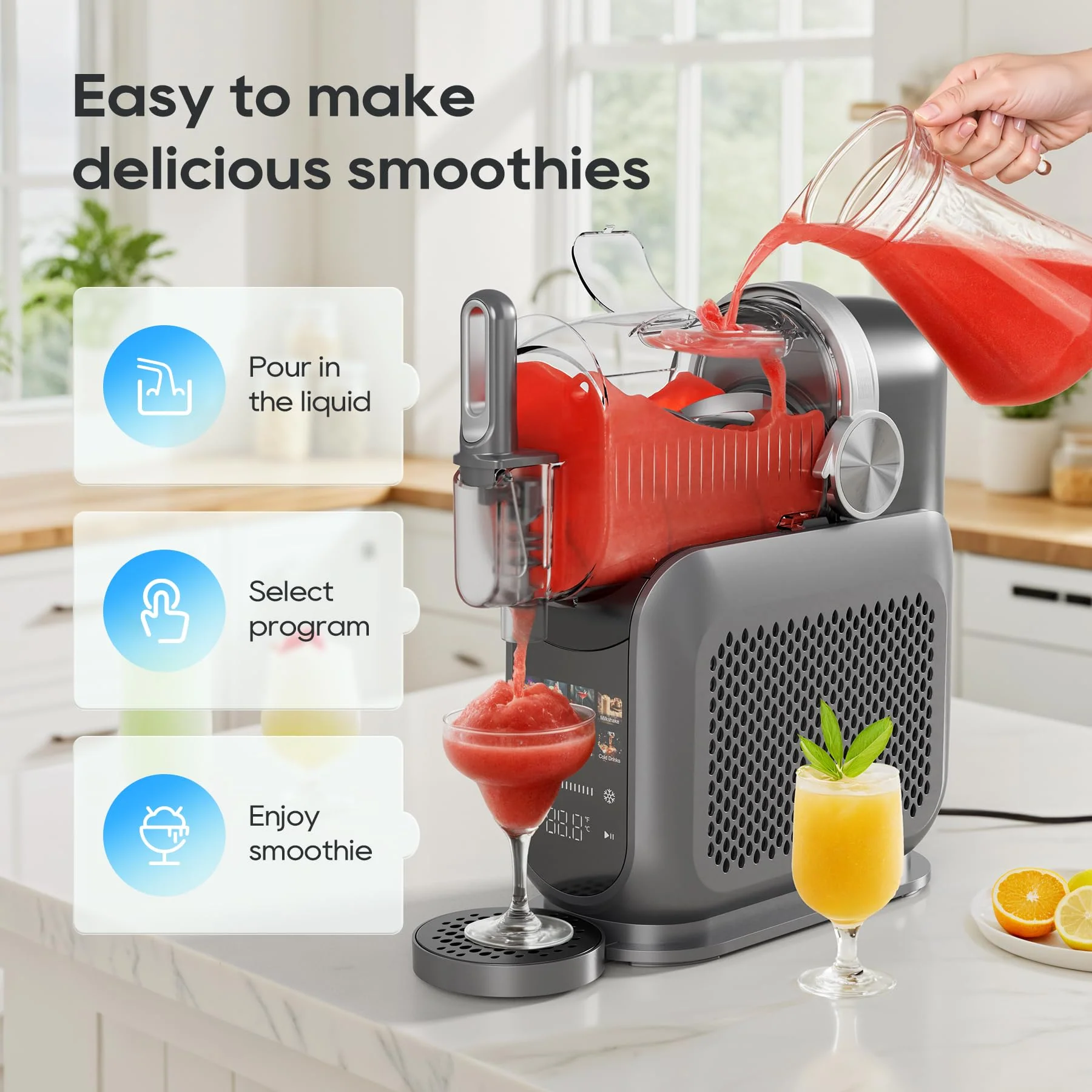 POFABIK Slushie Machine for Home, 88oz No Ice Needed Slushy Machine for Home, 6 Preset Programs Frozen Drink Maker with Recipe LED Display Self-Clean, Slushie Maker for Margaritas, Frappés, Milk Shake - Image 7