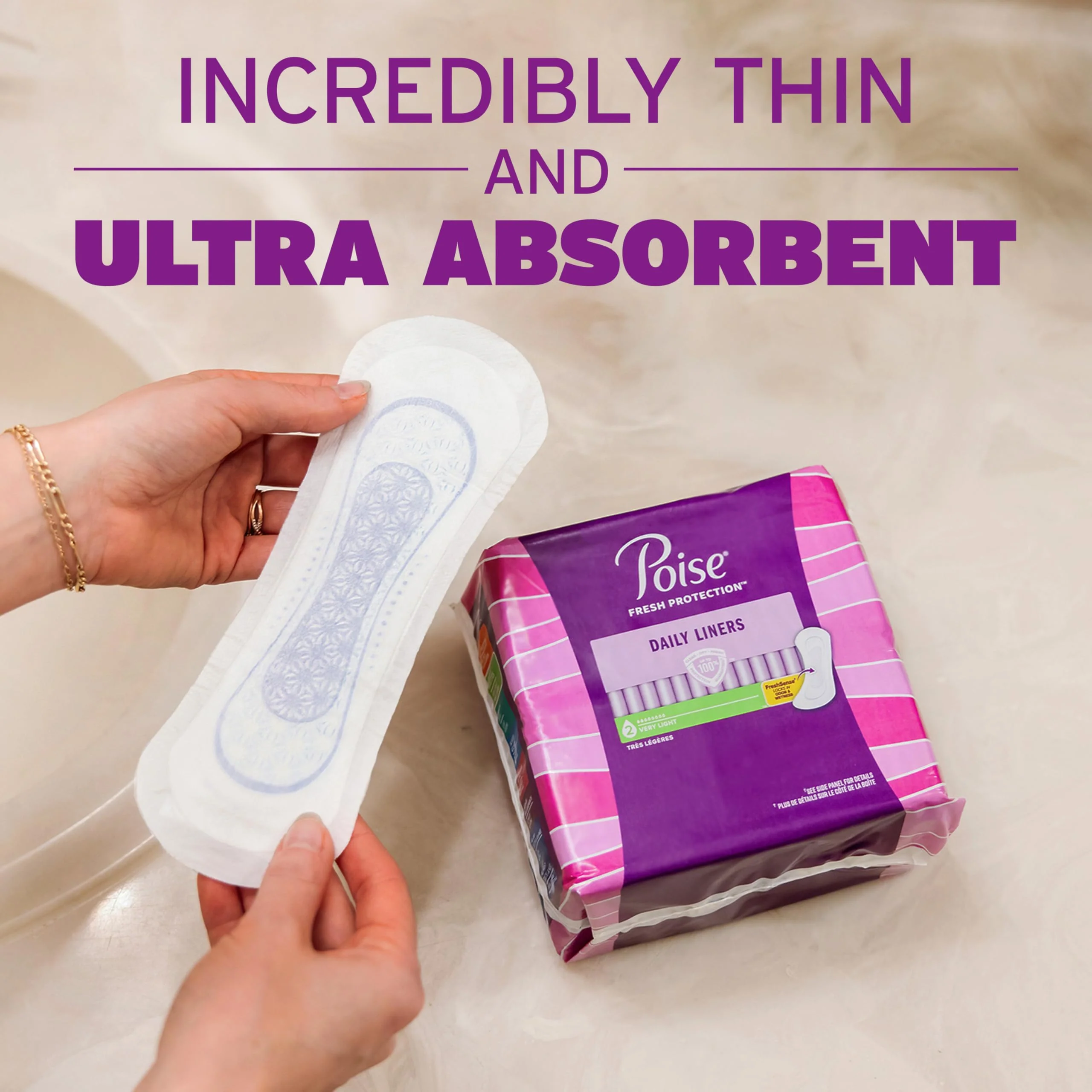 Poise Daily Liners, Incontinence Panty Liners, 2 Drop Very Light Absorbency, Long Length, 176 Count of Pantiliners (4 Packs of 44), Packaging May Vary - Image 5