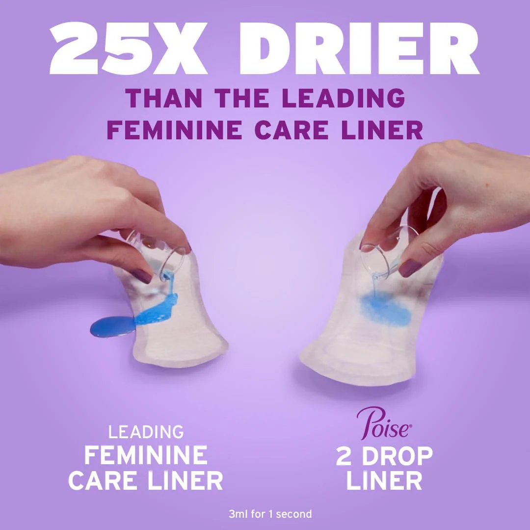 Poise Daily Liners, Incontinence Panty Liners, 2 Drop Very Light Absorbency, Long Length, 176 Count of Pantiliners (4 Packs of 44), Packaging May Vary - Image 6