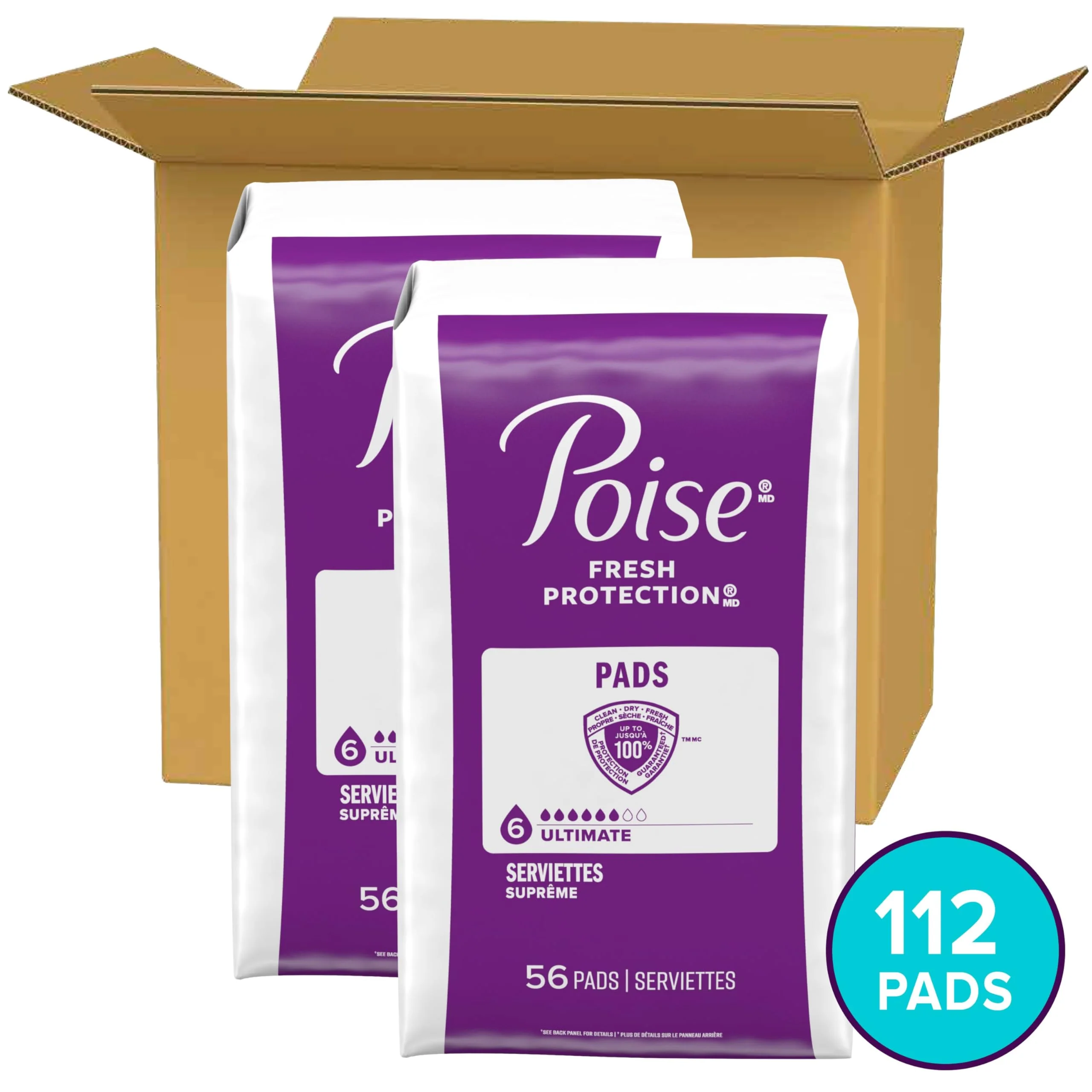 Poise Incontinence & Postpartum Pads for Bladder Leaks, 6 Drop Ultimate Absorbency, Regular Length, 112 Count, Packaging May Vary - Image 6