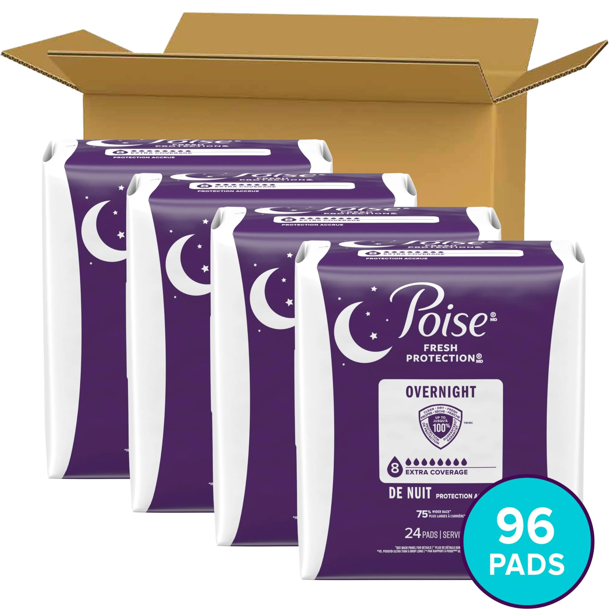 Poise Overnight Incontinence & Postpartum Pads for Bladder Leaks, 8 Drop Extra Coverage, 96 Count, Packaging May Vary - Image 7
