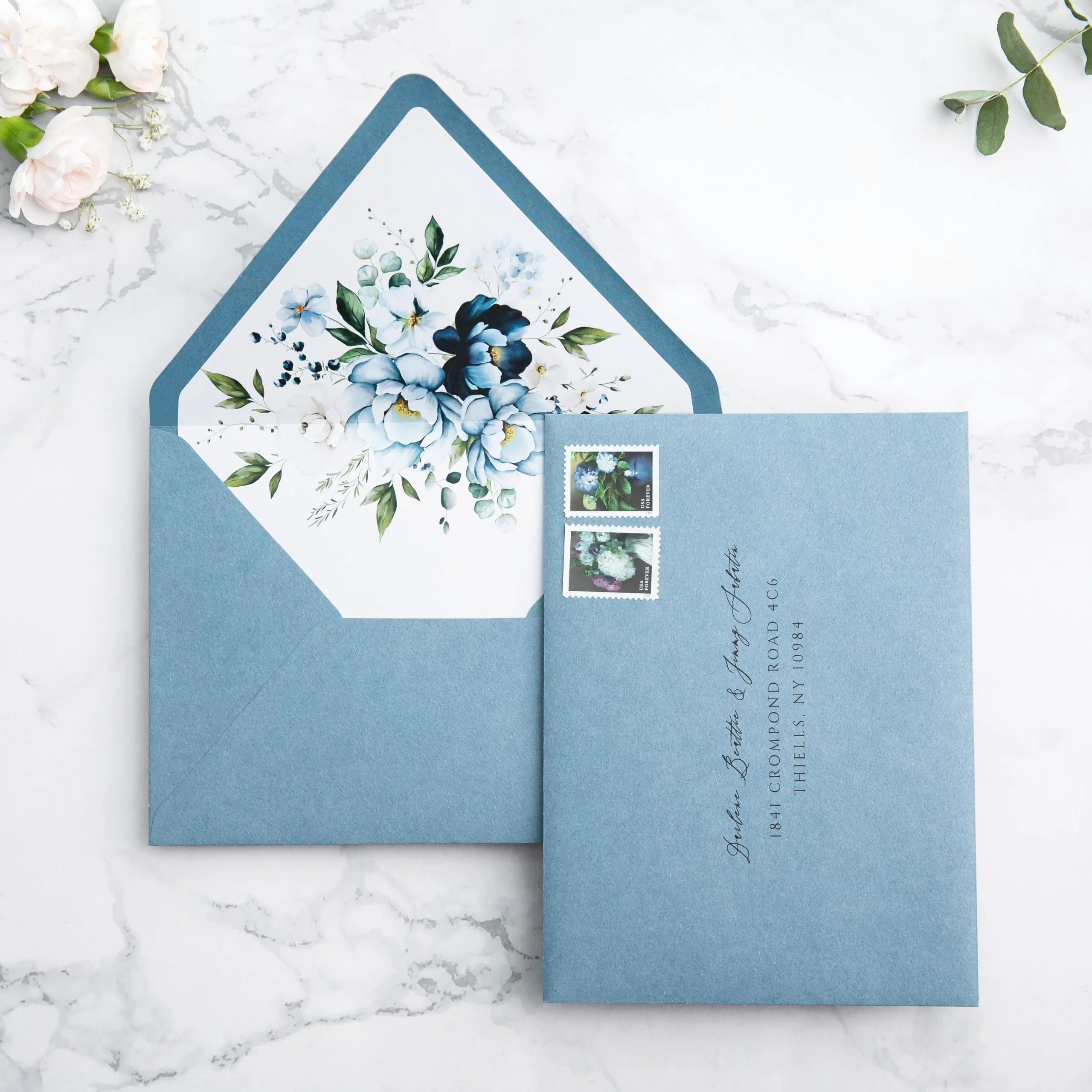 PONATIA 50PCS A7 Euro Flap Envelopes, 5.25 x 7.25'' Dusty Blue Flowers Liner Envelopes for Wedding Invitations, Photos, Postcards, Greeting Cards, Christmas Gift Cards, Acrylic Mailing, 5x7 envelopes - Image 5