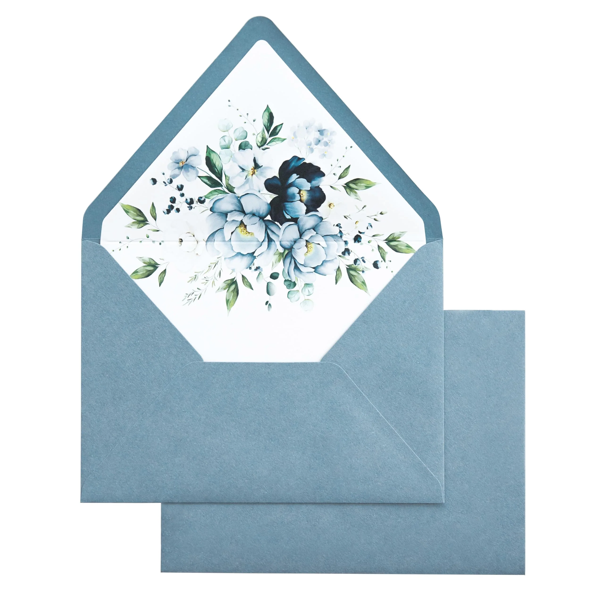 PONATIA 50PCS A7 Euro Flap Envelopes, 5.25 x 7.25'' Dusty Blue Flowers Liner Envelopes for Wedding Invitations, Photos, Postcards, Greeting Cards, Christmas Gift Cards, Acrylic Mailing, 5x7 envelopes - Image 7