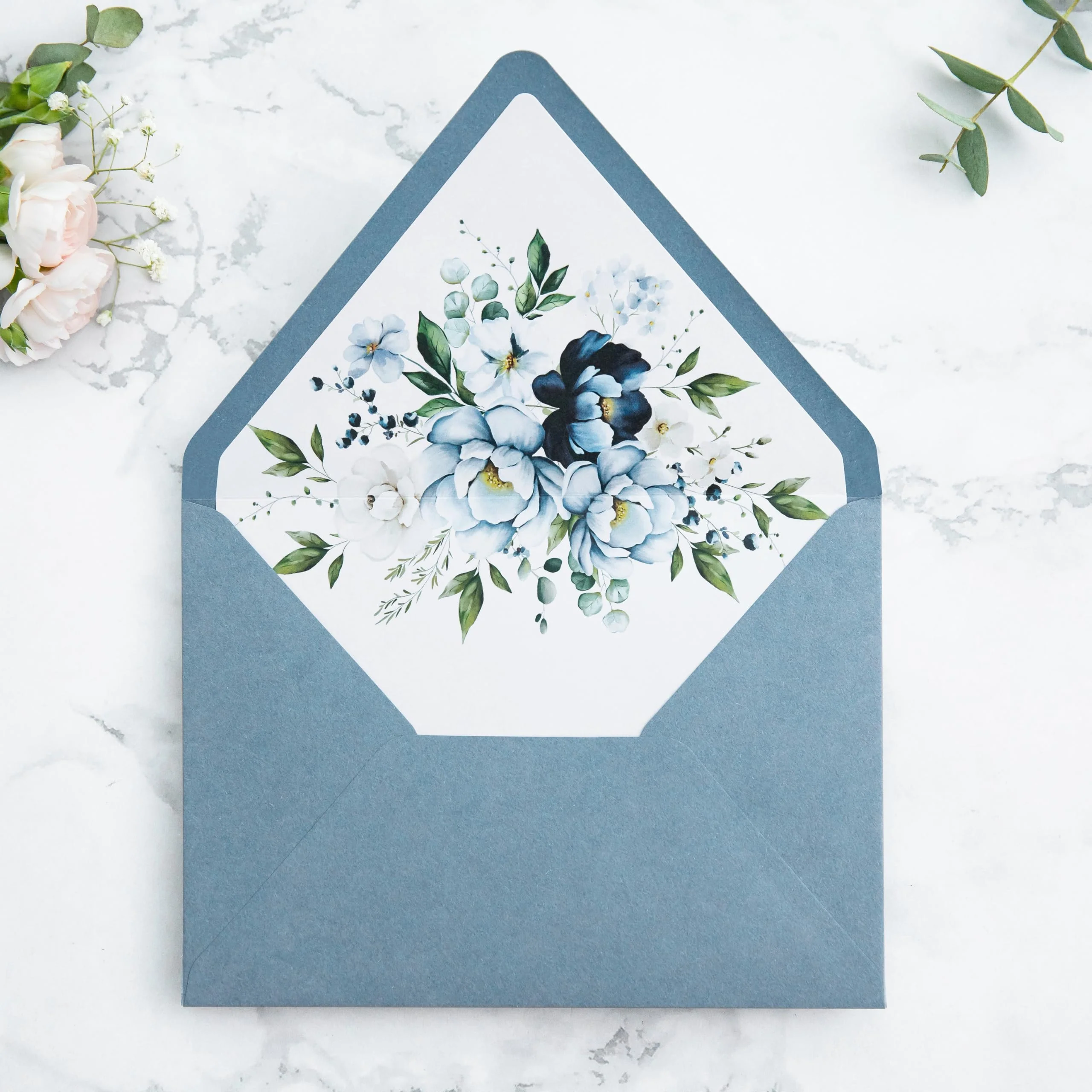 PONATIA 50PCS A7 Euro Flap Envelopes, 5.25 x 7.25'' Dusty Blue Flowers Liner Envelopes for Wedding Invitations, Photos, Postcards, Greeting Cards, Christmas Gift Cards, Acrylic Mailing, 5x7 envelopes - Image 8